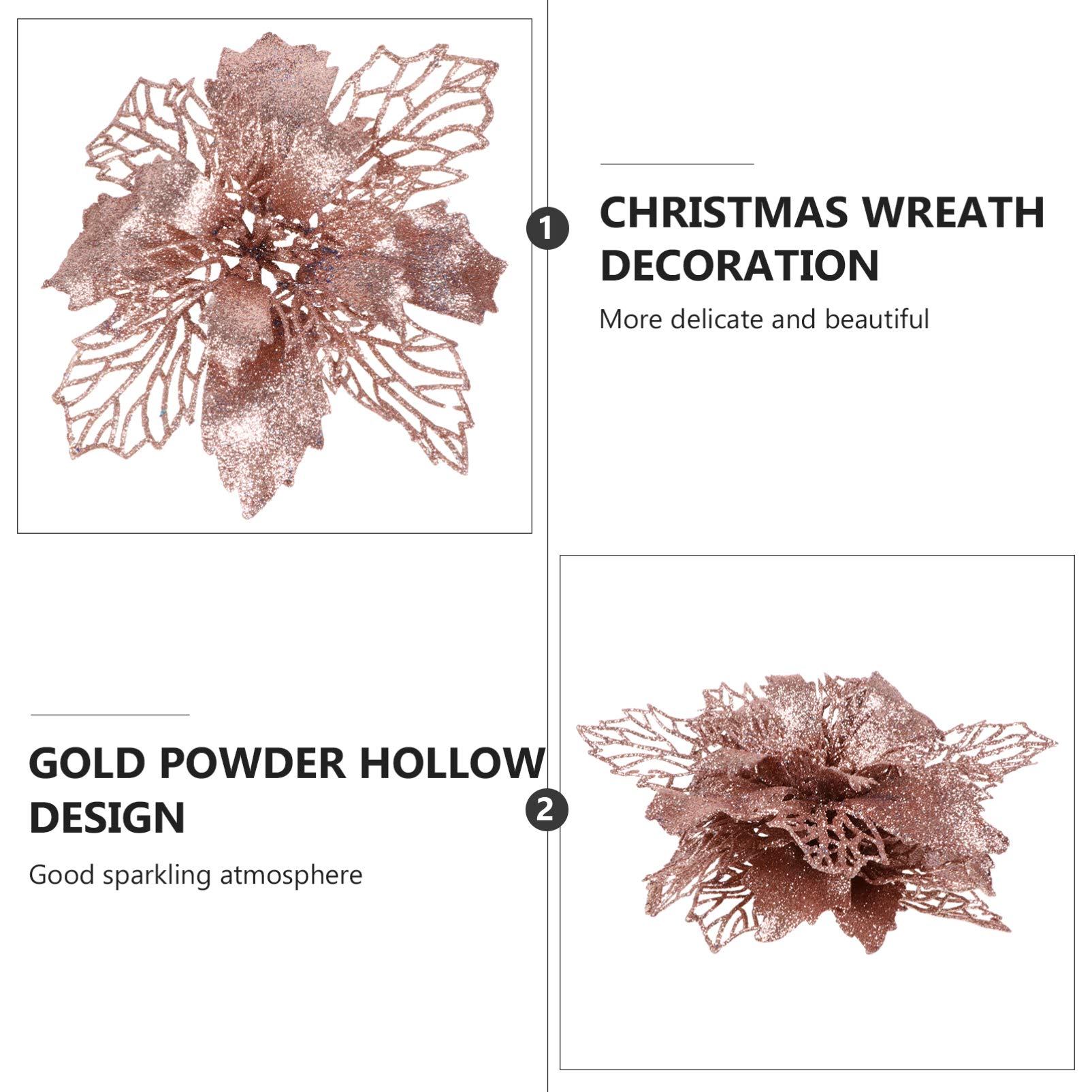 EXCEART 12Pcs Artificial Glitter Poinsettia Flowers - Christmas Tree Decorations, Holiday Ornaments for Xmas, New Year, Winter Home Decor & Party Centerpieces