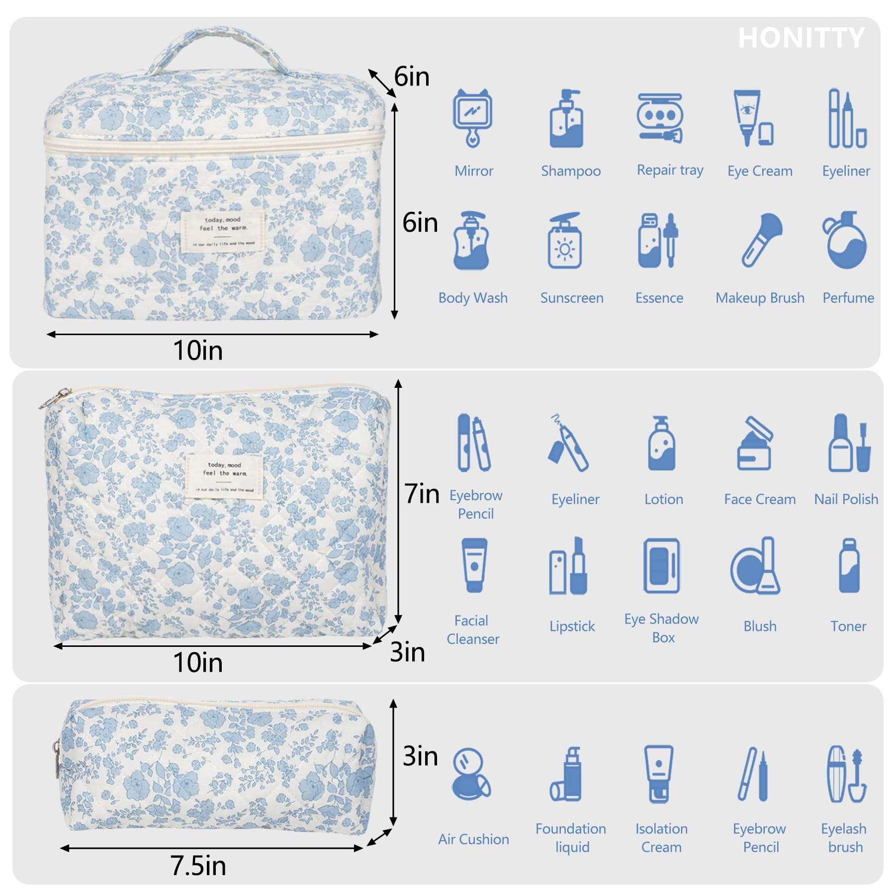 Floral Quilted Makeup Bag for Women - Travel Toiletry Organizer