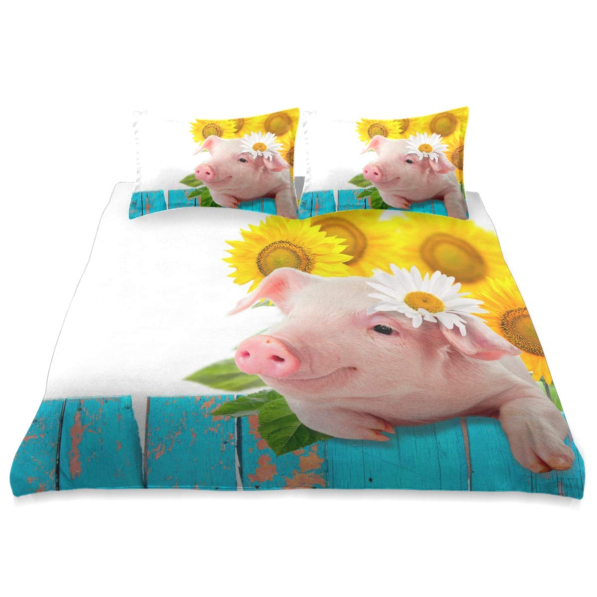 King Size Funny Pig Sunflower Comforter Set - All Season Soft & Comfortable Bedding Cover 90x104 Inches - Perfect for Kids' Room, Dorm Decor or Cozy Home Bedroom