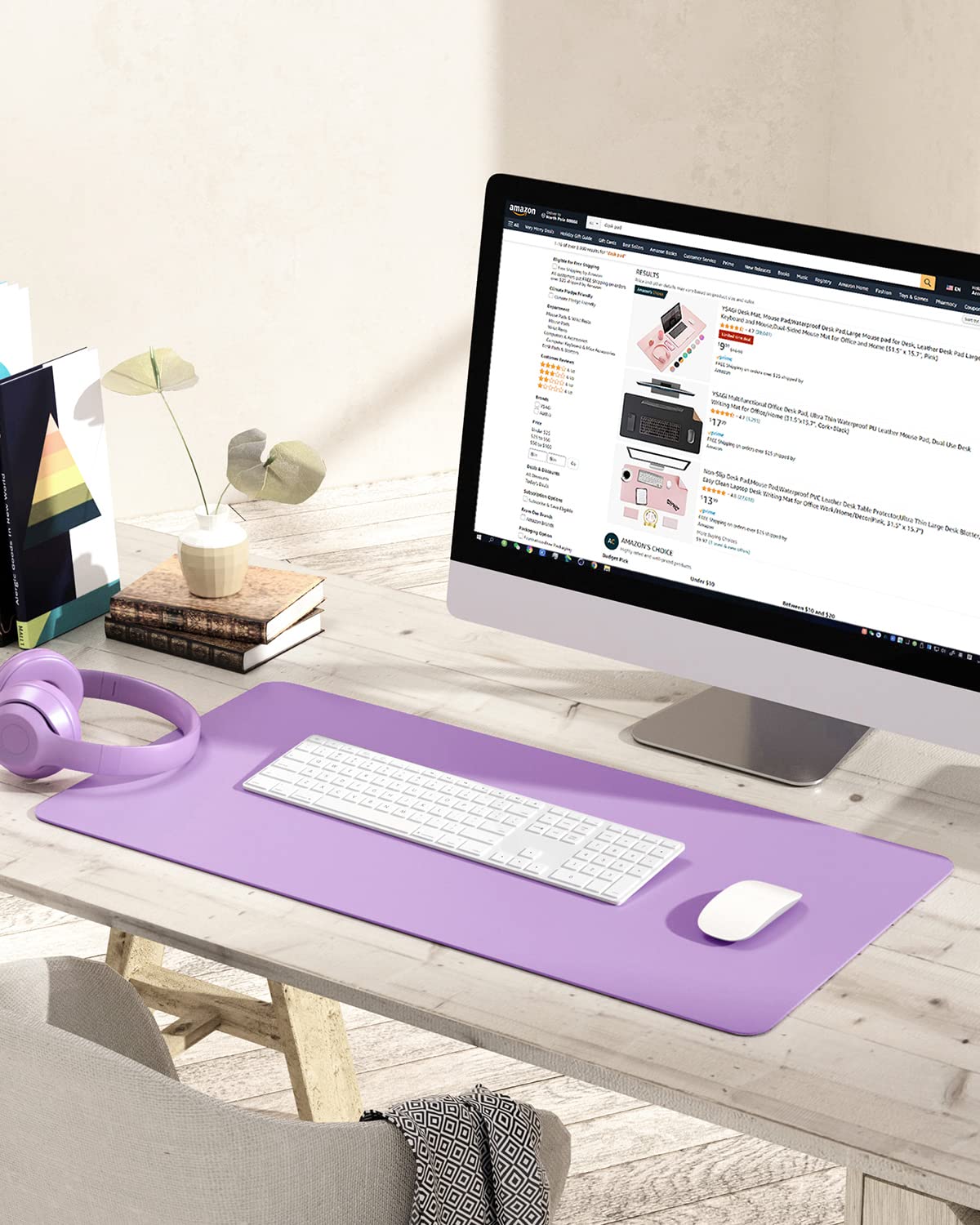 YSAGi Non-Slip Leather Desk Pad - Waterproof Laptop Keyboard Mat & Table Protector, Large Mouse Pad for Office, Home, Work & Decor (Purple, 31.5