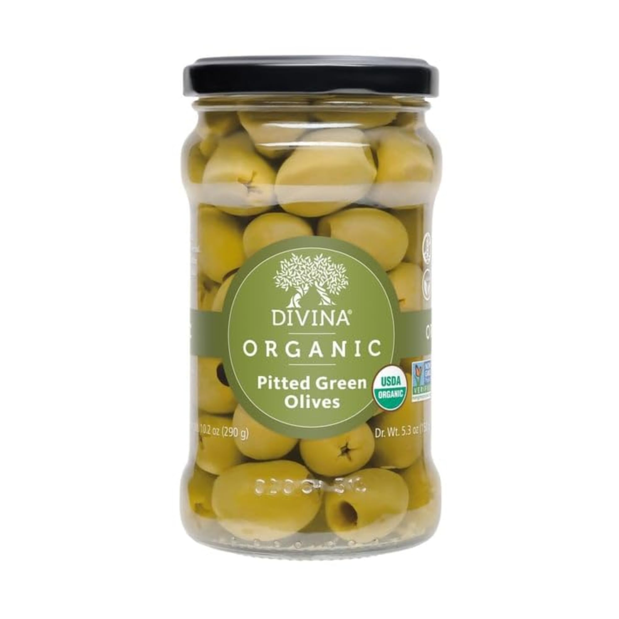 Organic Pitted Green Olives by DIVINA | 5.3 oz Jar | Perfect for Salads, Charcuterie Boards & Mediterranean Recipes
