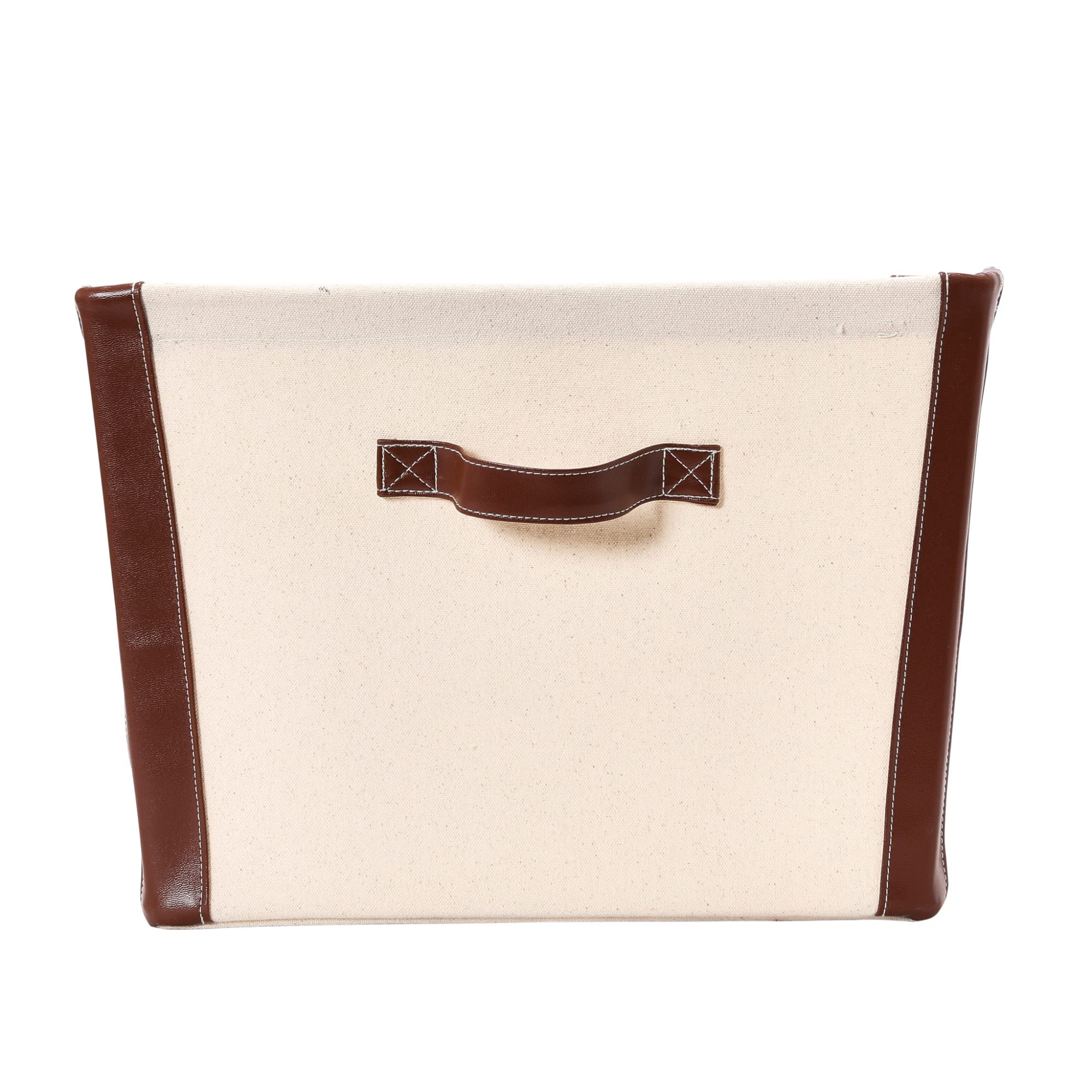 Eco-Friendly Canvas Storage Bin with Vegan Leather Trim - Perfect for Home Organization, Closet, Nursery & Office Storage