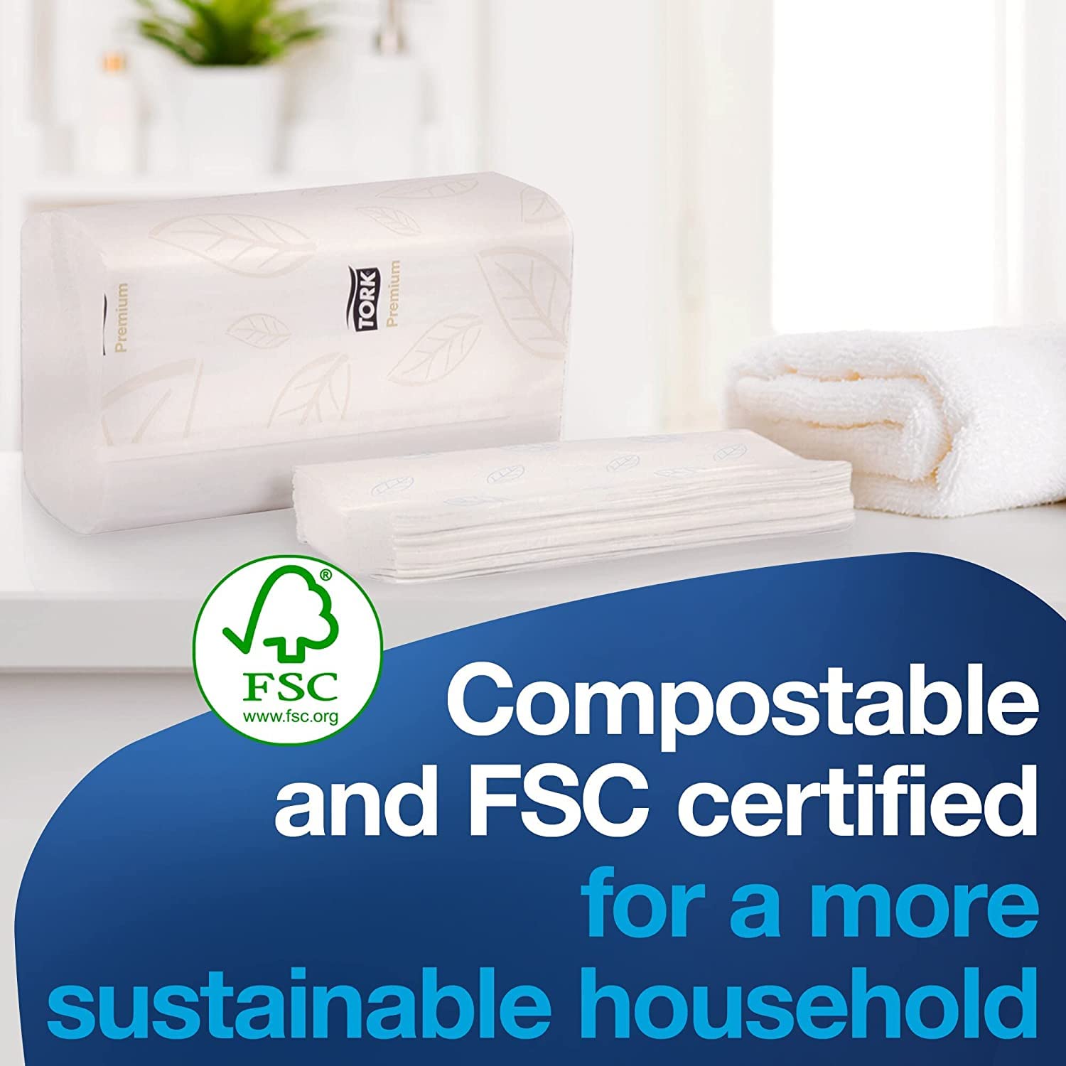 Tork Xpress Soft Multifold Hand Towels - Premium Quality White with Blue Leaf Print, 135 Towels per Pack (16 Packs) | Compatible with H2 & Tork Xpress Paper Towel Dispensers | Compact for Home, Office & Commercial Use | Ideal for Kitchens, Bathrooms & Public Restrooms