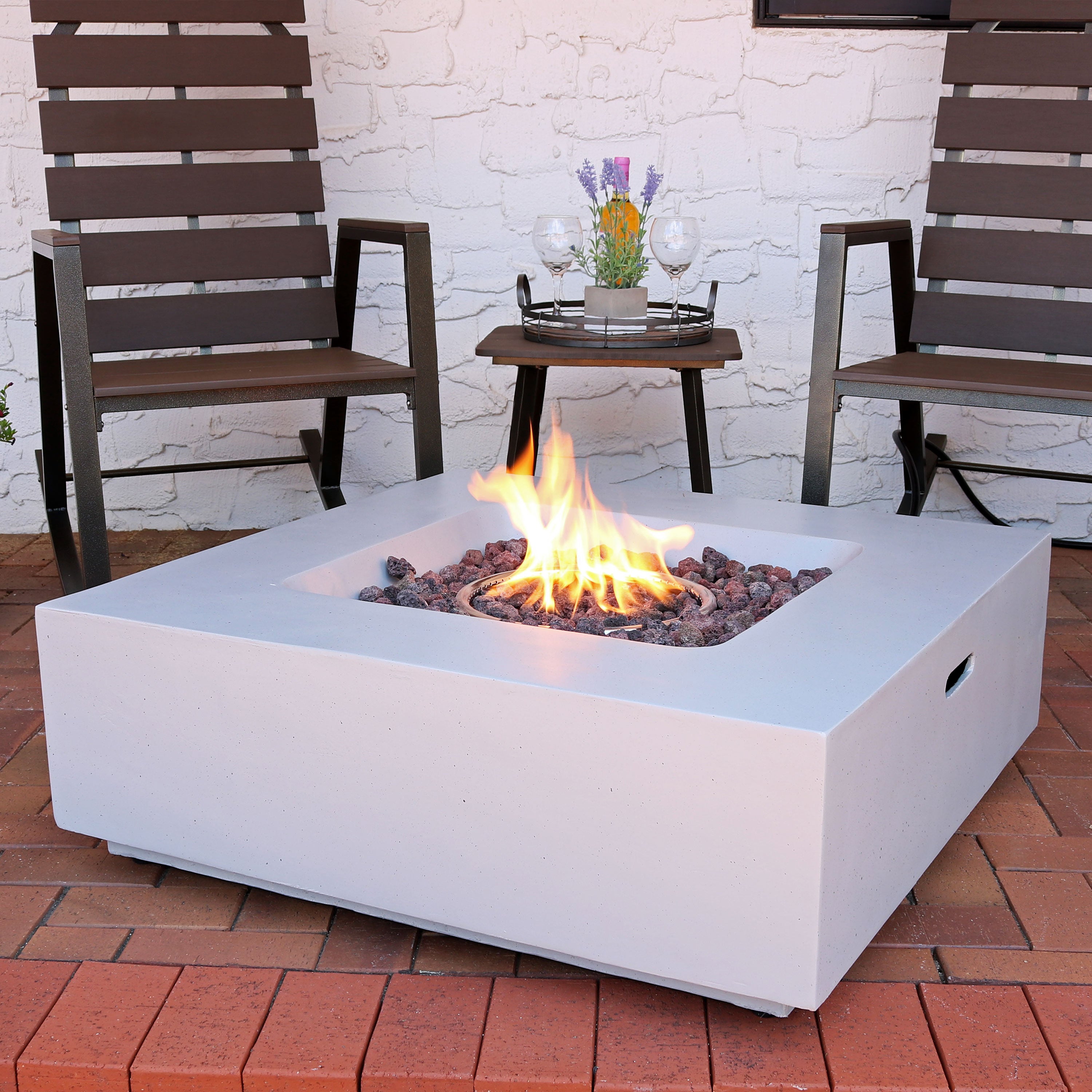 Sunnydaze Contempo Square Outdoor Propane Gas Fire Pit 34 Inch - Modern Patio Heater for Backyard, Deck, Garden & Camping - Weather-Resistant Steel Firepit with Lava Rocks