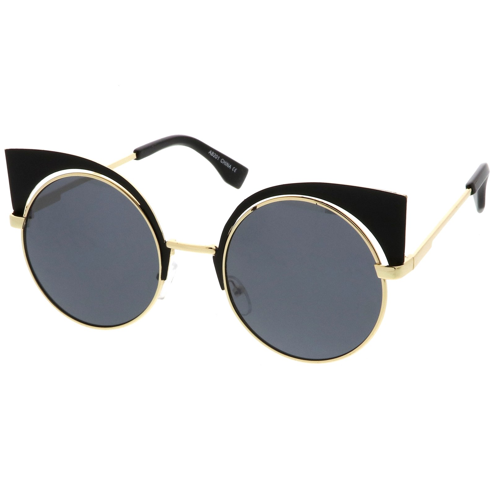 ZeroUV Women's Metal Frame Cat Eye Sunglasses - 54mm Round Cutout Design UV Protection - Perfect for Beach, Driving & Fashion Accessories