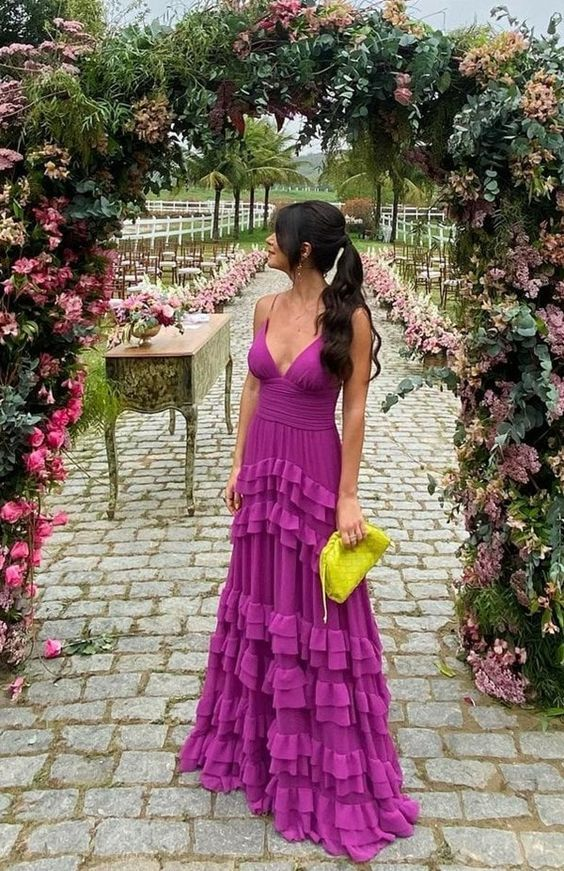 Elegant Purple Long Prom Dress with Layered Skirt for Graduation Party & Formal Events | Perfect for Homecoming, Prom Night & Special Occasions