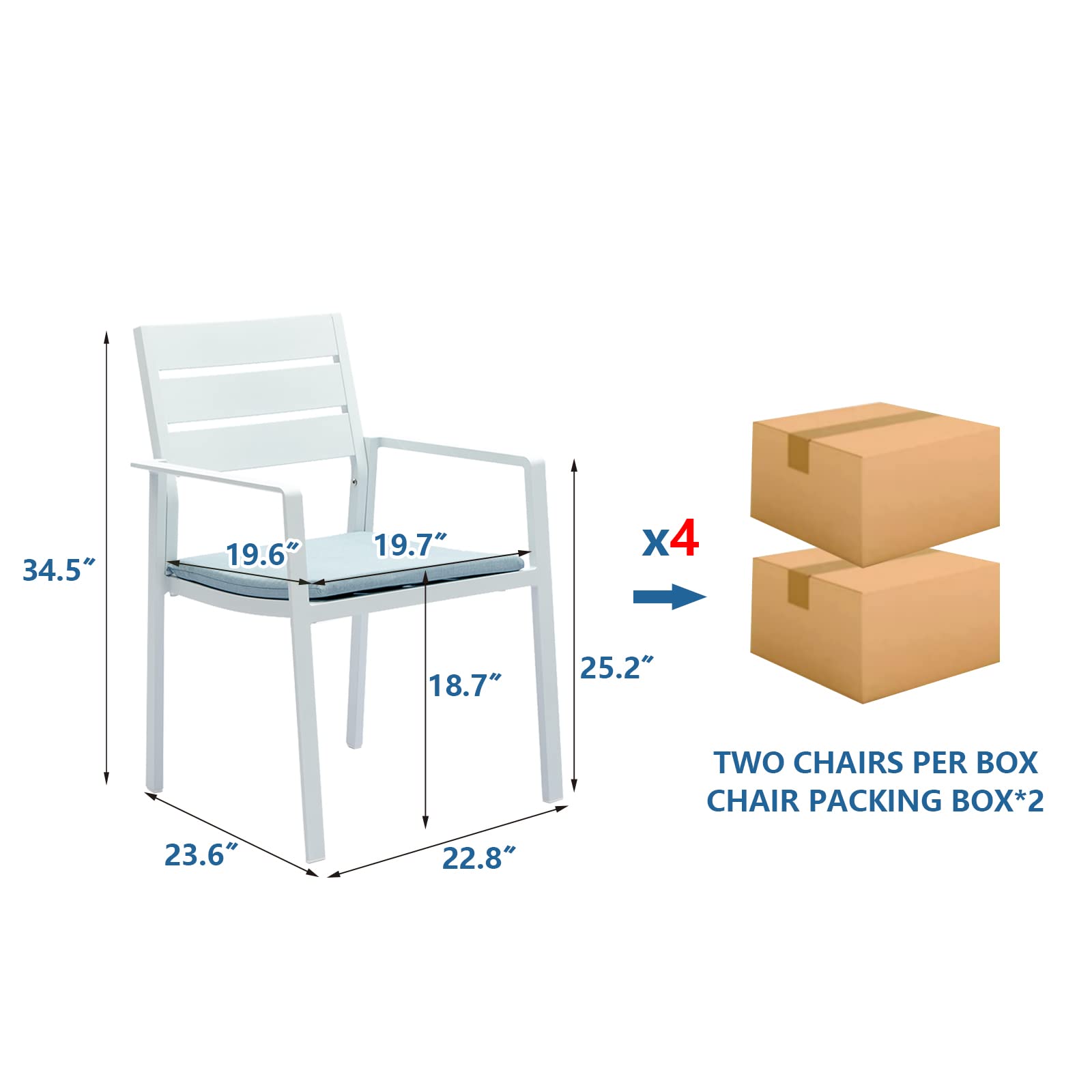 4-Piece Patio Dining Chairs Set - Stackable Outdoor Chairs with Aluminum Frame & Wide Seats - White Garden Furniture for Backyard, Deck, Poolside & Restaurant Use