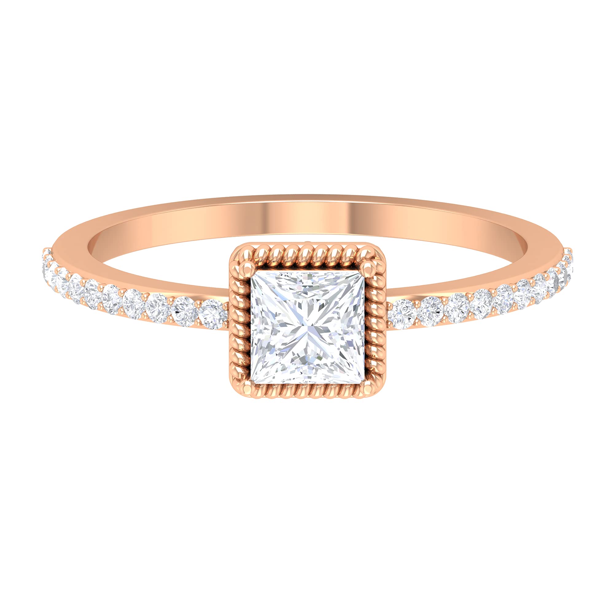 3/4 CT Princess Cut Cubic Zirconia Solitaire Ring in 14K Solid Gold with Rope Frame - Certified CZ Engagement Ring for Women, Perfect for Proposals, Anniversaries & Special Occasions
