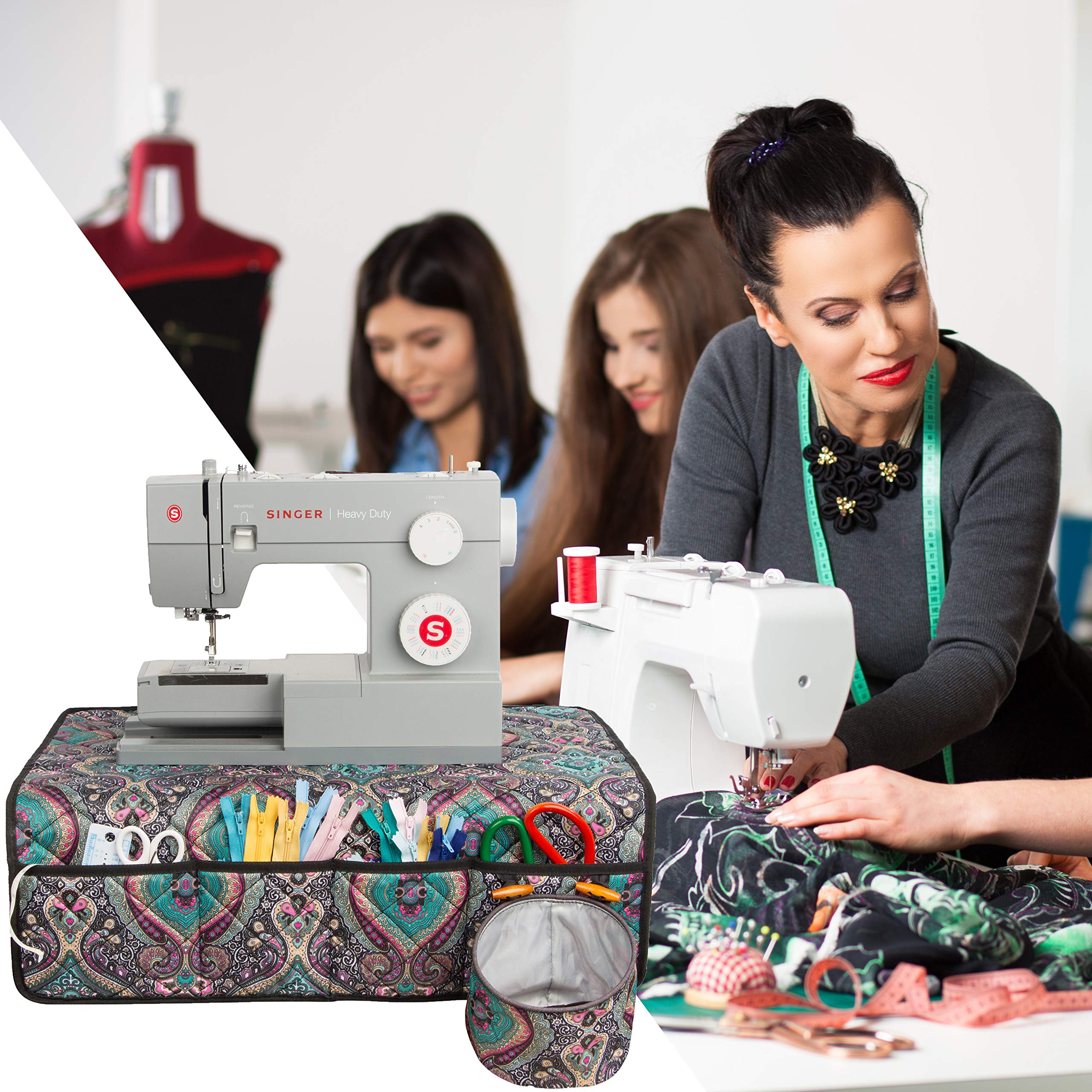 PACMAXI Sewing Machine Pad for Table with Pockets - Sewing Machine Accessories Organizer Mat in Paisley Blue - Perfect for Quilting, Crafting & Sewing Projects