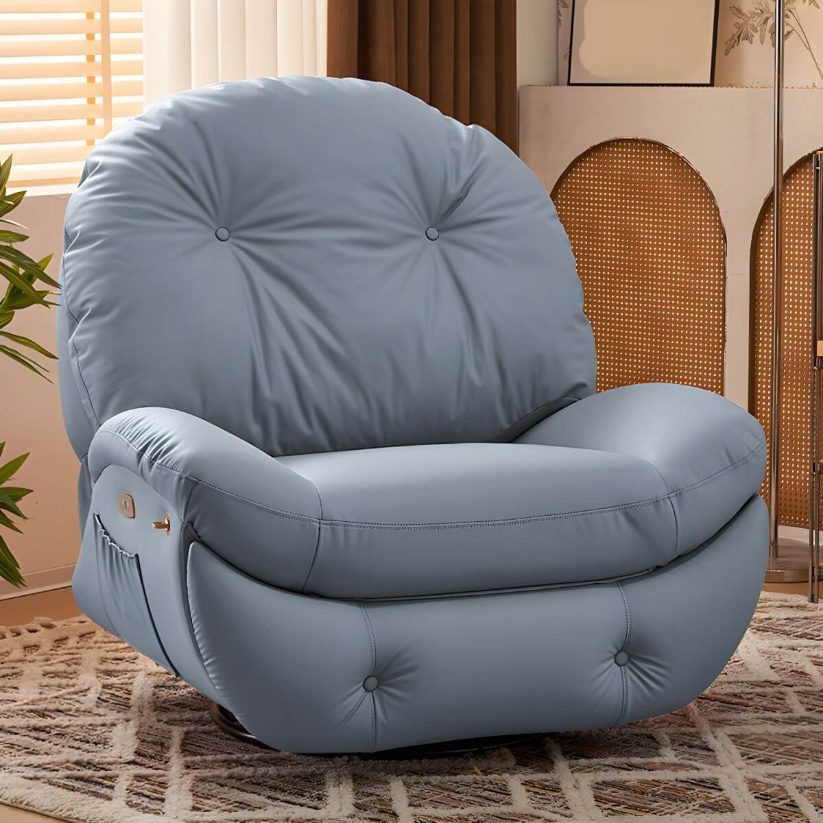 Premium Modern Ergonomic Power Recliner Chair - Faux Leather Upholstery with Tufted Design - Perfect for Living Room, Home Theater & Office Relaxation