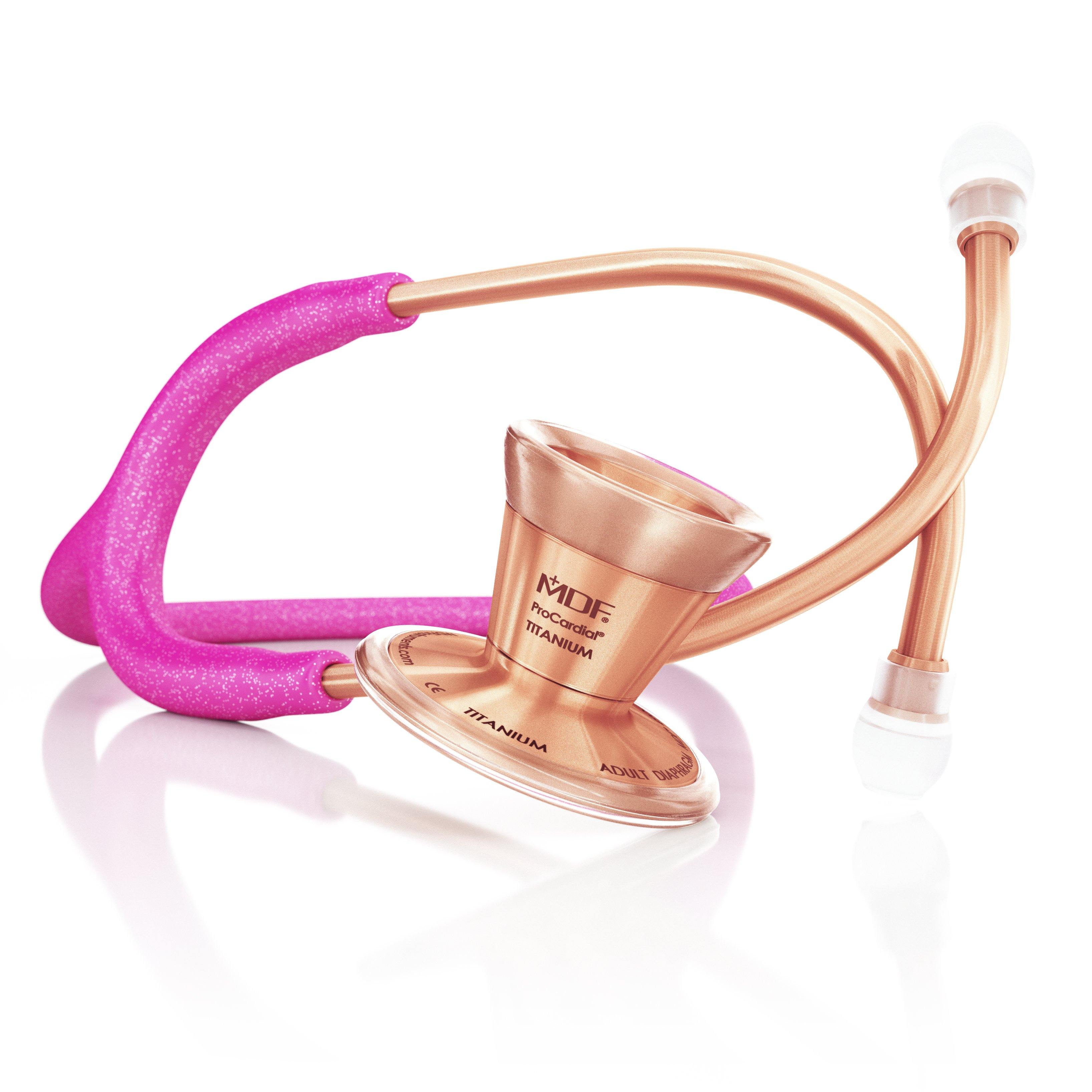 ProCardial® Titanium Cardiology Stethoscope - Pink Glitter & Rose Gold Finish | Premium Medical Stethoscope for Doctors, Nurses & Healthcare Professionals | Ideal for Cardiology Exams, Patient Checkups & Clinical Use