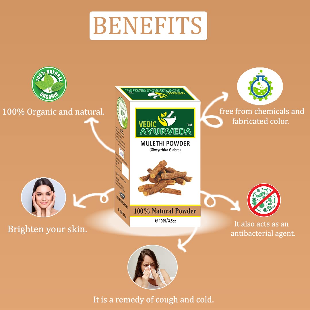 Organic Mulethi Powder (Licorice Root) 100% Pure Glycyrrhiza Glabra - Natural Ayurvedic Remedy for Hair Growth & Skin Care - 100g Pack | Perfect for DIY Face Masks, Herbal Teas & Holistic Wellness
