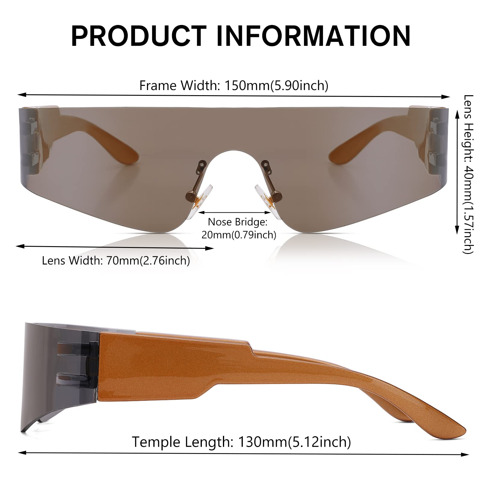 Trendy Rimless Futuristic Wrap Around Sunglasses for Women & Men - Cyberpunk Visor Shades for Sports, Fashion & Outdoor Activities - UV Protection Eyewear for Running, Cycling & Streetwear Style