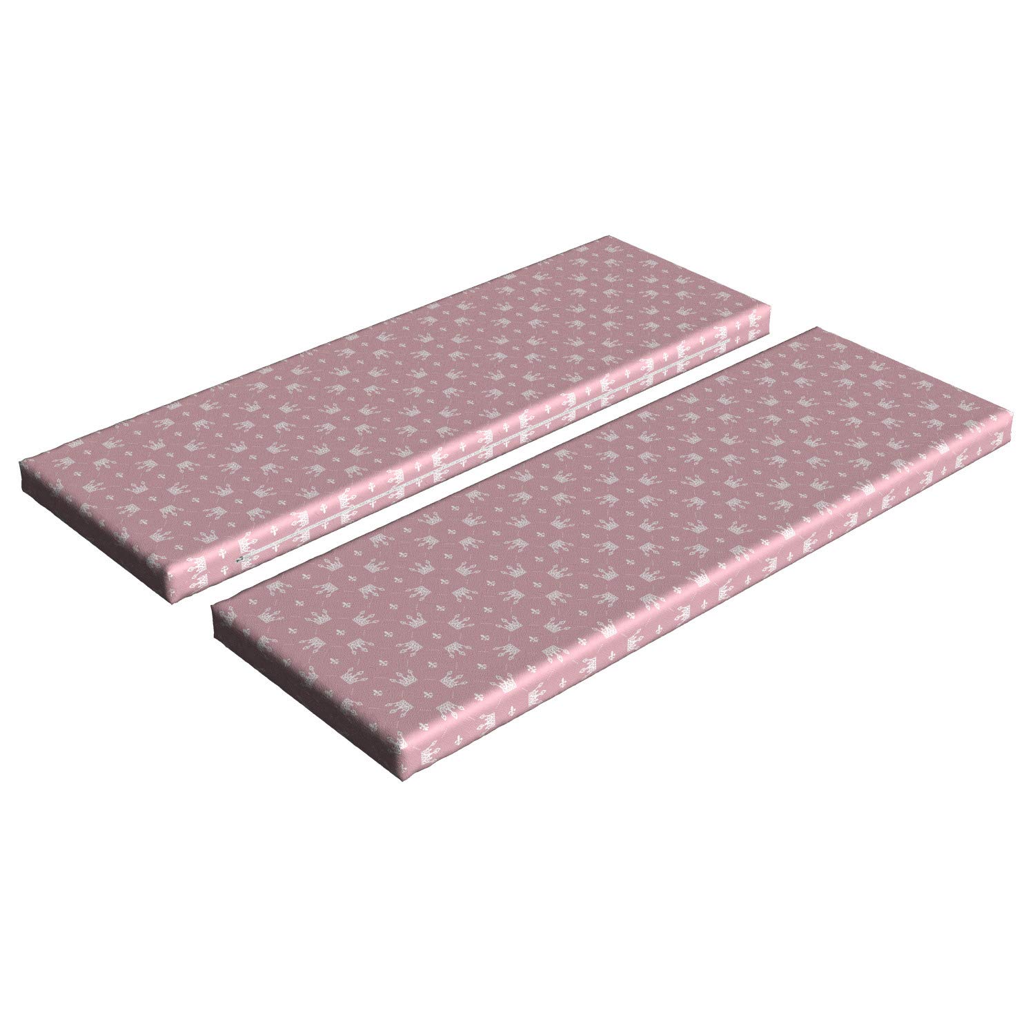 Ambesonne Royal Bench Cushion Set of 2 - Retro Crown & Fleur De Lis Pattern, Standard Size Foam Seat Cushions with Decorative Cover in Dried Rose & White - Perfect for Living Room, Bedroom, or Outdoor Furniture Decor