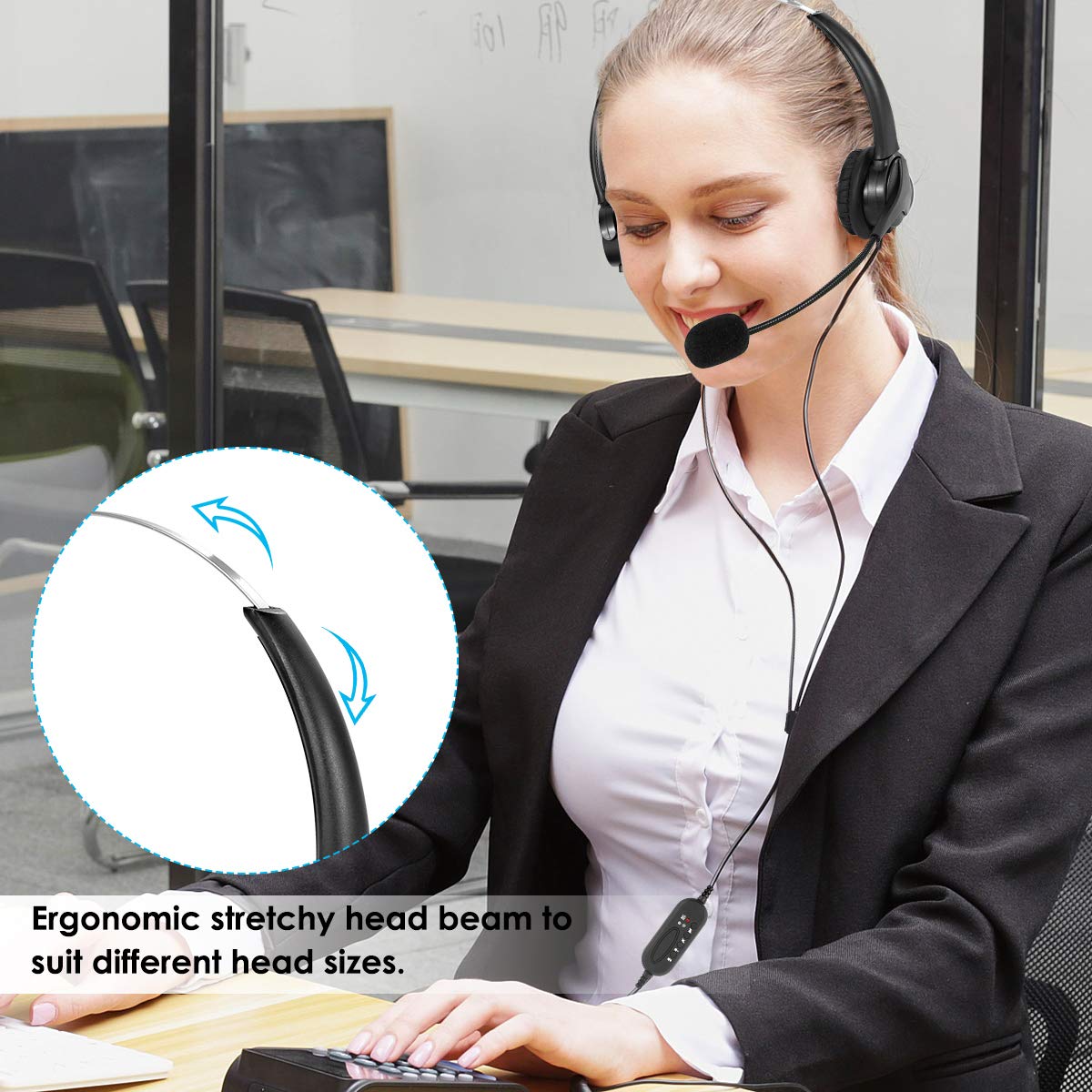 Wallfire USB Wired Gaming Headset with Noise Cancelling Microphone - Stereo Sound Headphones for PC, Laptop, Office, Call Centers (2M Cable, In-Line Volume Control) - Perfect for Online Classes, Teaching, Video Conferencing & Remote Work