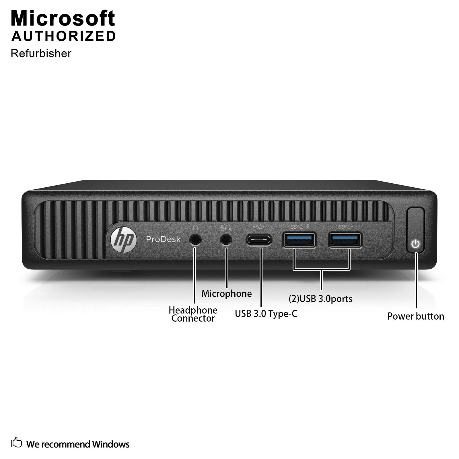 HP ProDesk 600 G2 Mini Tower PC - Intel Quad Core i3-6100T, 8GB DDR4 RAM, 256GB SSD, VGA, USB 3.0 & USB-C, Windows 10 Pro (Renewed) - Perfect for Home Office, Small Business & Remote Work