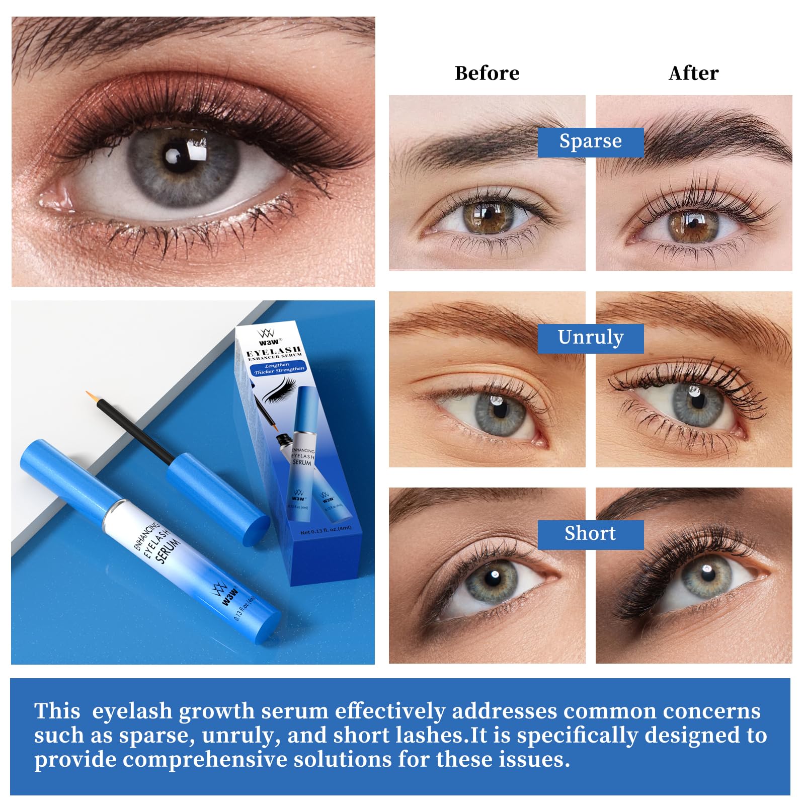 Natural Eyelash & Brow Growth Serum - 4ml Lash Enhancing Formula for Longer, Fuller, Thicker Lashes & Eyebrows (Light Blue) | Vegan & Cruelty-Free | Perfect for Daily Use & Special Occasions