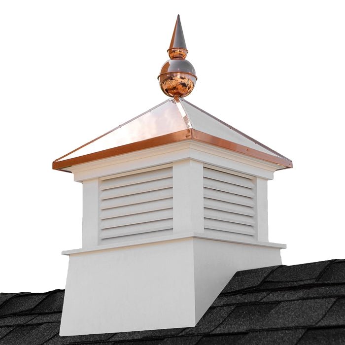 18 Square Manchester Vinyl Cupola with Avalon Finial - Weatherproof Roof Ventilation for Homes & Barns - Perfect for Attic Venting, Sheds, and Farm Buildings