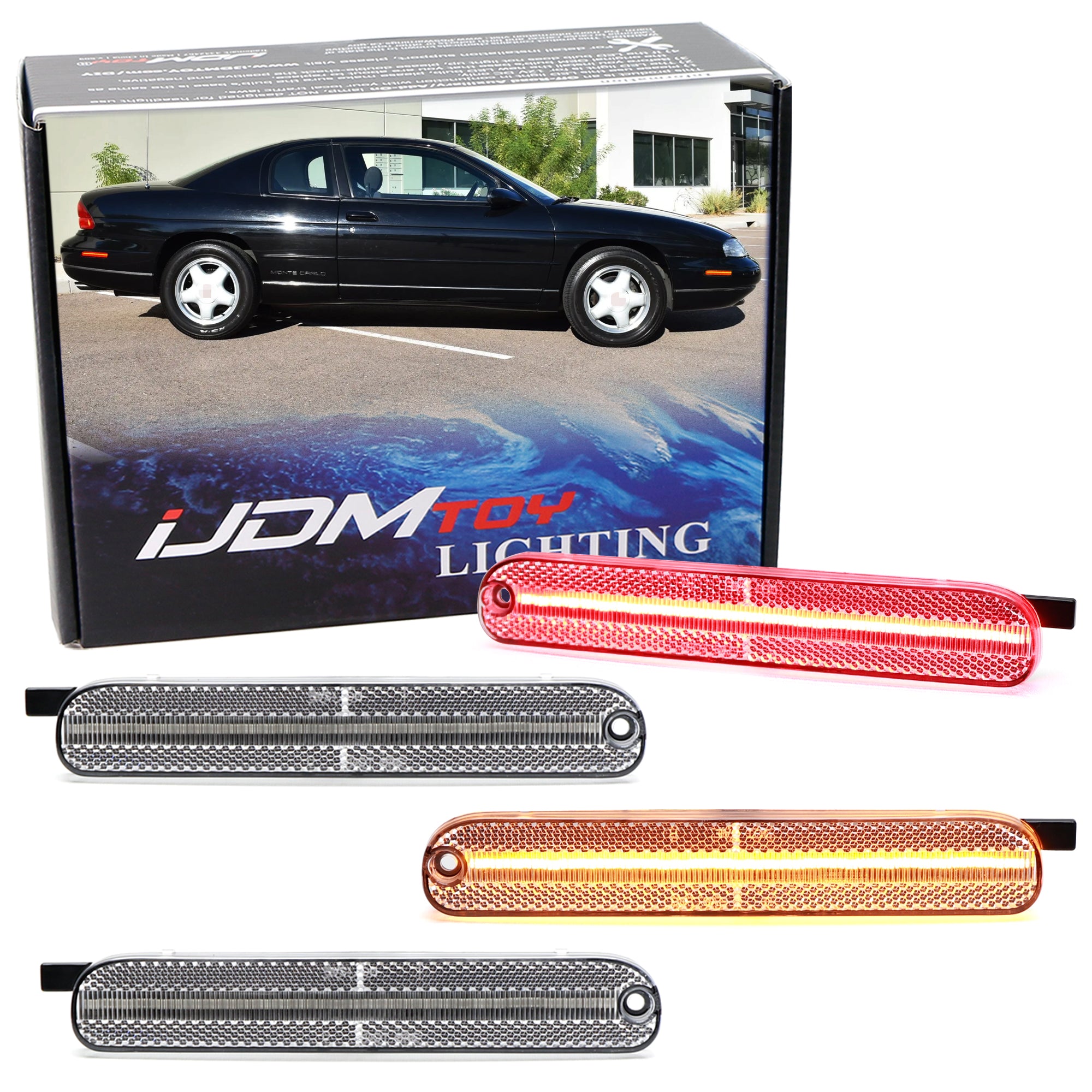 4pc Set Clear Amber/Red Full LED Side Marker Lights for Chevy Monte Carlo Lumina - High Visibility Safety Lights for Night Driving & Car Customization