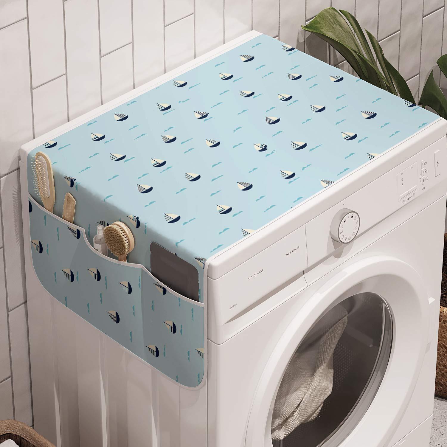 Ambesonne Nautical Washing Machine Organizer - Anti-Slip Fabric Cover for Washers & Dryers 47