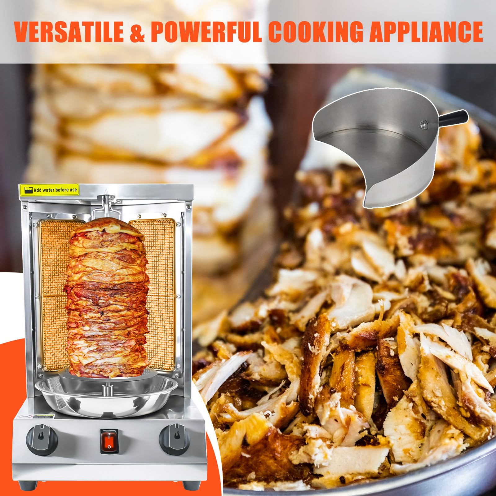 KOOTEN Vertical Shawarma Machine - Propane Gyro Grill, Chicken Roaster & Doner Kebab Maker with 2 Burners & Meat Catch Pan - Perfect for Restaurants, Food Trucks & Catering Events
