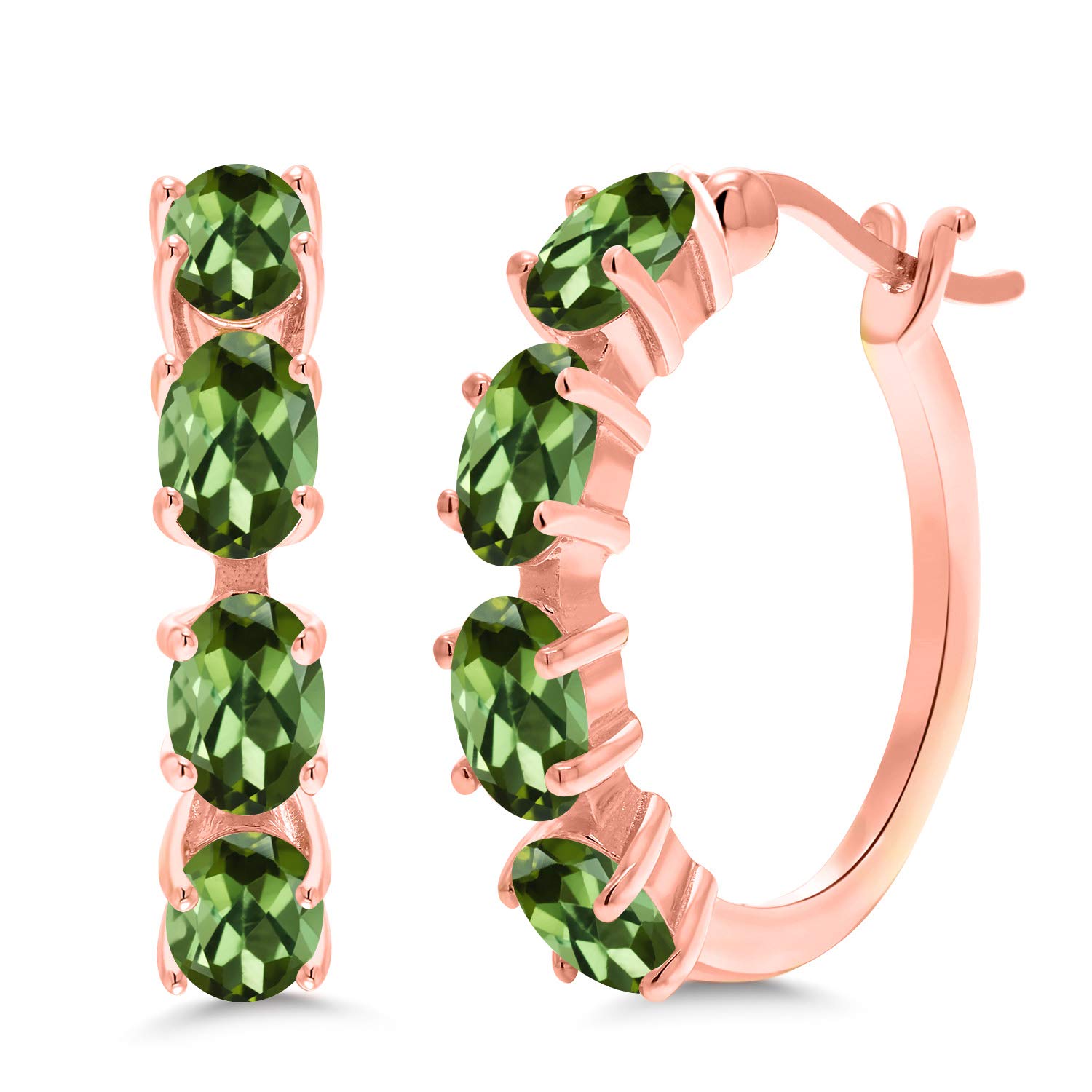 Gem Stone King 18K Rose Gold Plated Silver Oval Birthstone Hoop Earrings for Women | 6x4mm Oval Gemstone | 22mm (0.85 Inch) Gold Hoops | Perfect Gift for Birthday, Anniversary & Everyday Wear