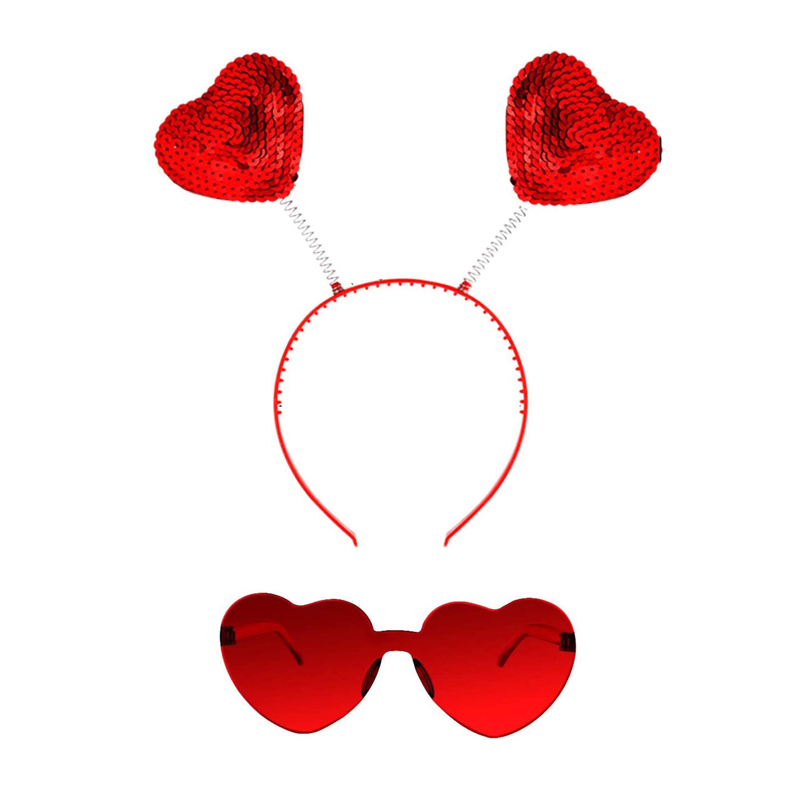 Valentine's Day Heart Headband & Heart Sunglasses Set - Cute Cupid Party Hair Accessories for Women & Girls - Perfect for Valentine's Day, Halloween, Bachelorette Parties & Festivals
