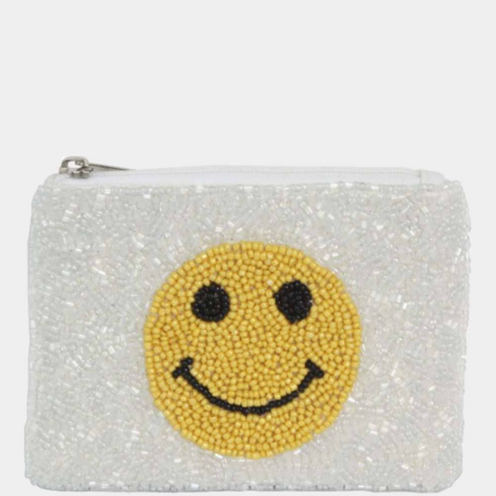 Smiley Face Seed Bead Zipper Pouch - Small Craft Storage Bag for Jewelry Making, DIY Supplies & Travel Organizer