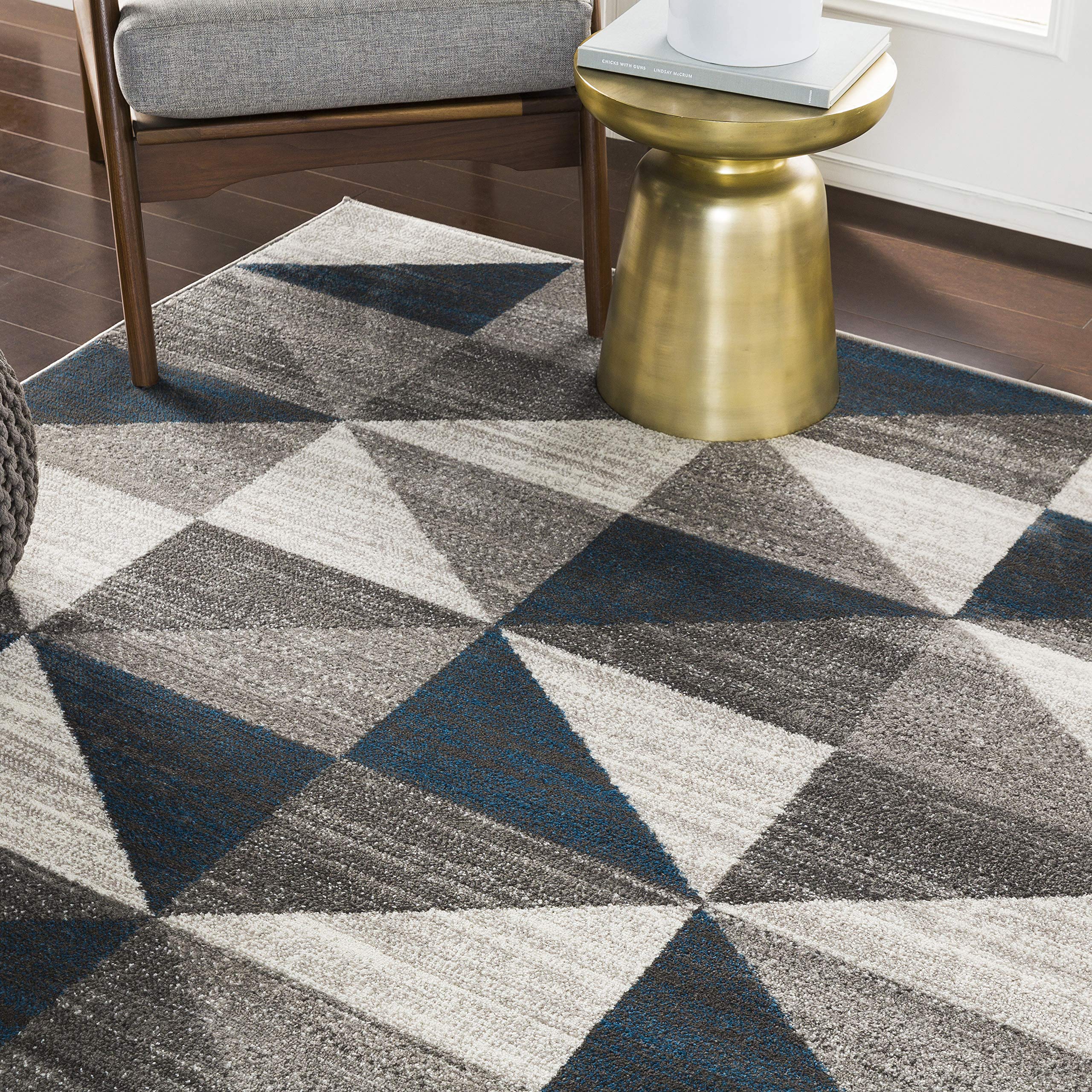 Mark&Day Davidson Modern Sky Blue/Navy 5x7 Area Rug - Soft Grey White Blue Carpet for Living Room, Bedroom, Kitchen - 5'3