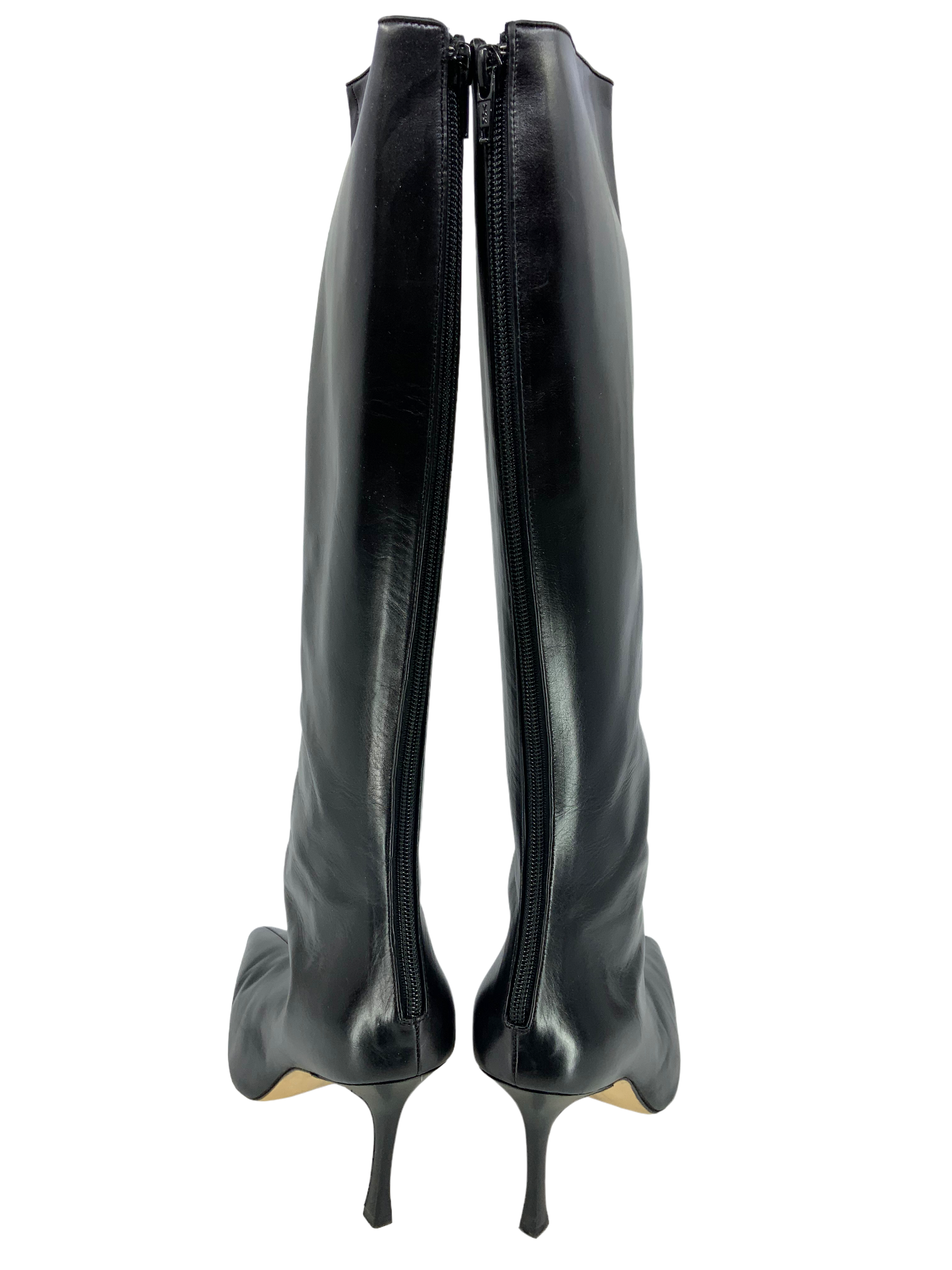 Manolo Blahnik Genuine Leather Knee High Boots for Women - Size 11 US - Elegant & Comfortable Winter Fashion Boots for Office, Party & Night Out