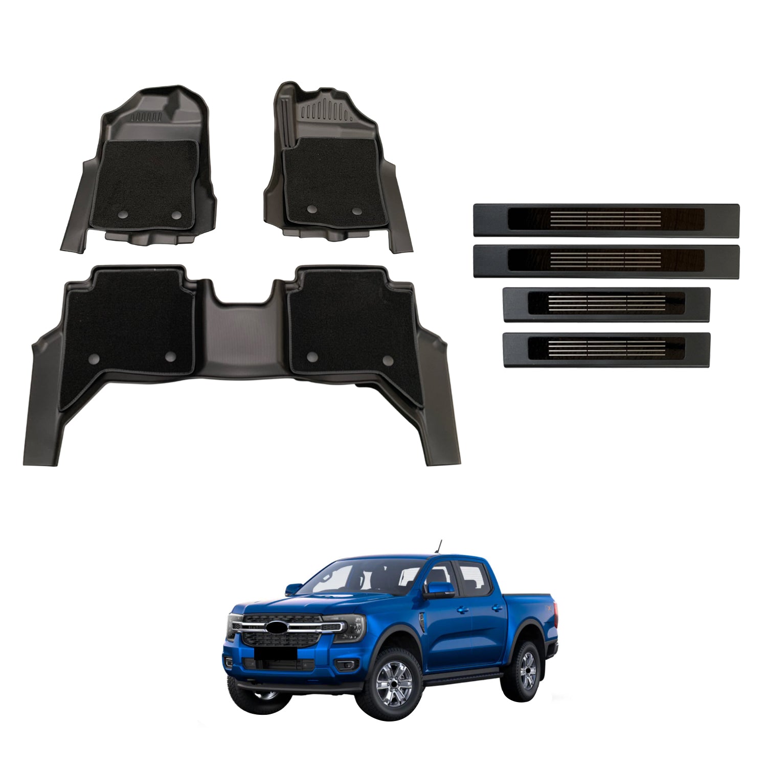 Premium Double Layer All-Weather Car Floor Mats with Door Sill Protector for Ford Ranger Dual Cab (2022-Present) - Heavy Duty Protection for Mud, Snow & Spills - Perfect for Off-Roading & Daily Commute