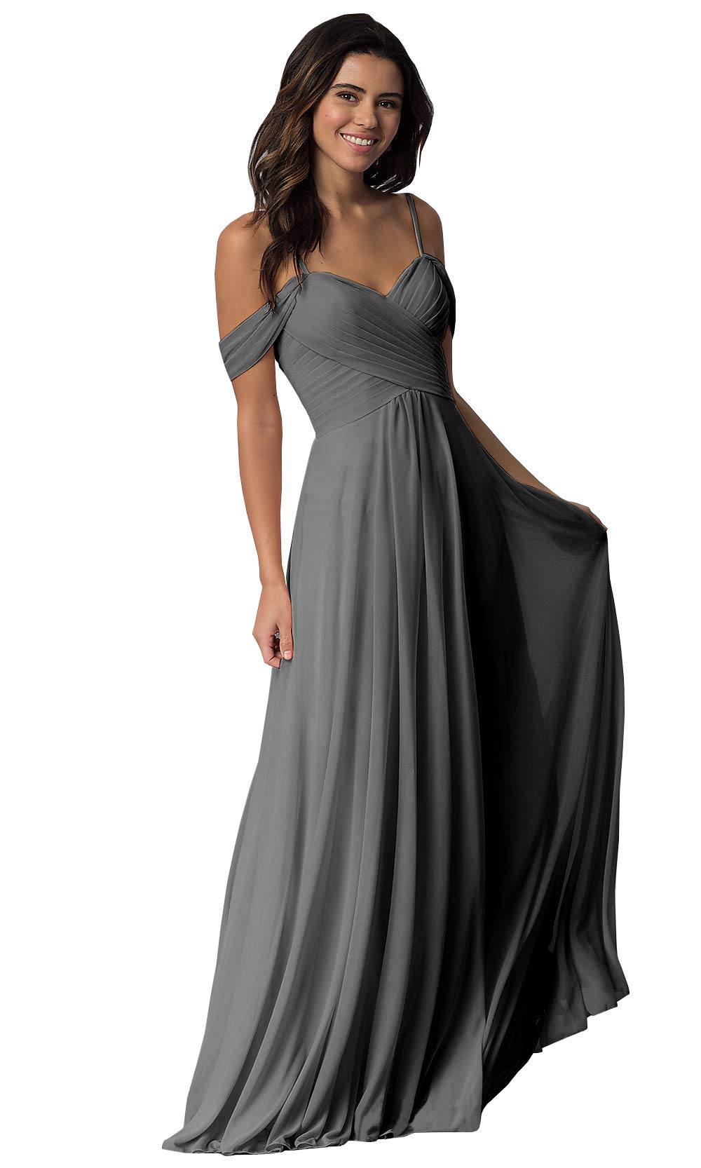 Elegant Off-The-Shoulder Long Bridesmaid Dresses with Pockets - A-Line Pleated Chiffon Formal Evening Gown for Women | Perfect for Weddings, Parties & Special Occasions