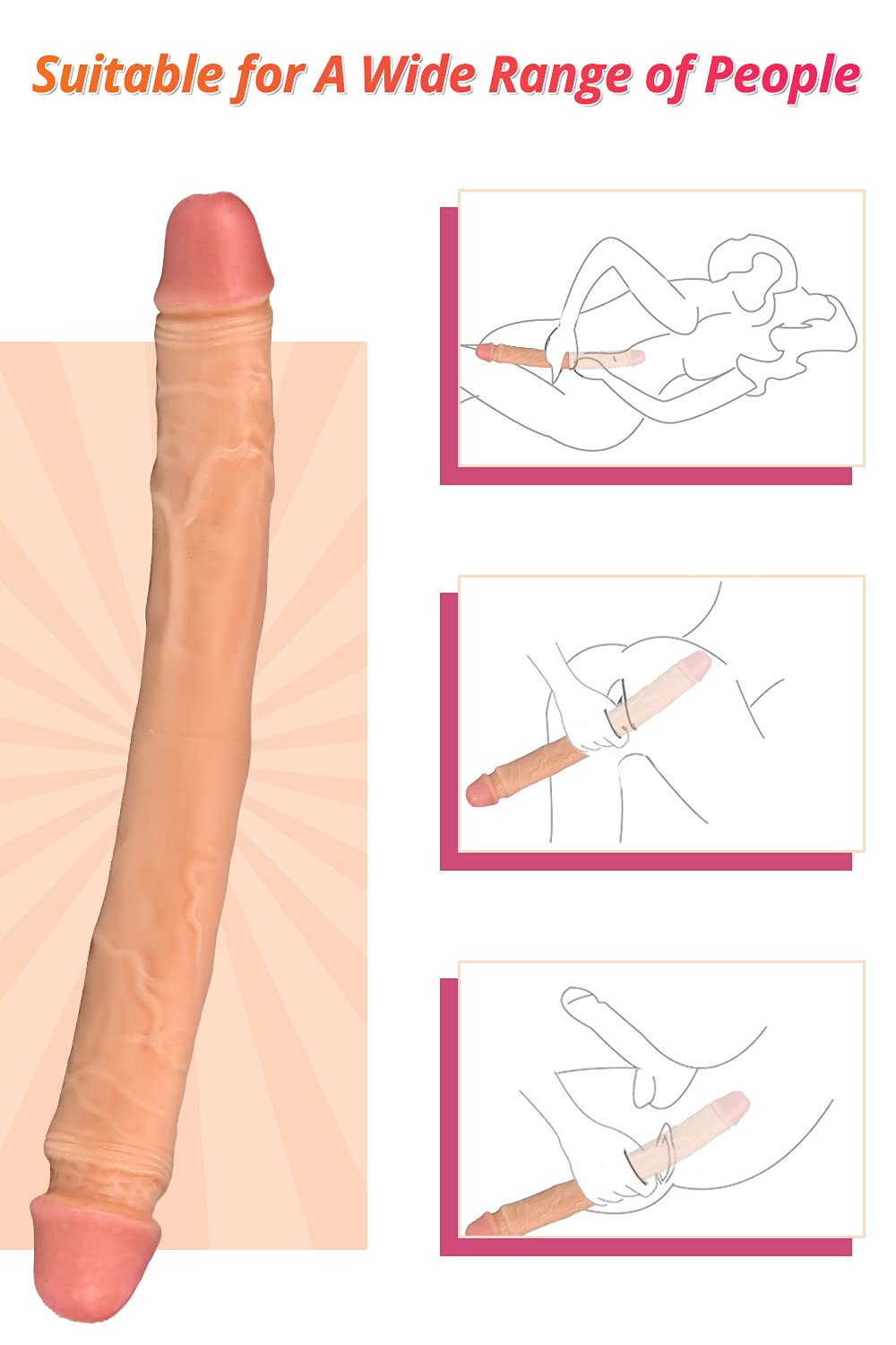 **FST 15 Inch Extra Long Double Head Dildo - Flexible Realistic Penis for Women, Lesbian Couples - Vaginal, Anal, G-Spot & Prostate Stimulation - Perfect for Solo Play & Couples' Fun**