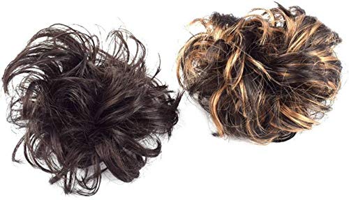 2-Pack Wavy Curly Messy Donut Bun Hair Extensions - Air Flow Combo for Natural Volume & Effortless Updos - Perfect for Weddings, Parties & Everyday Styling