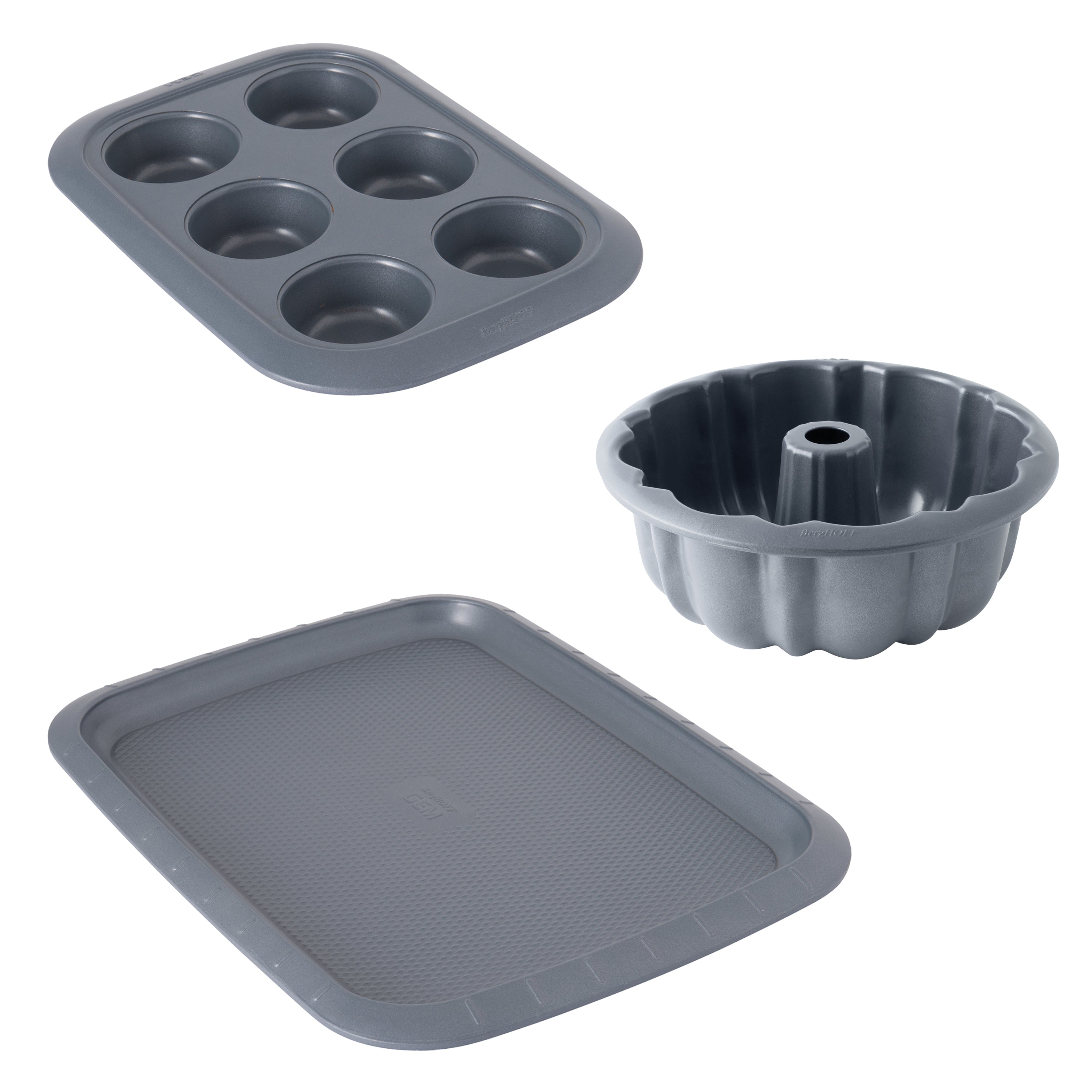 BergHOFF GEM Non-Stick 3-Piece Bakeware Set - Small Cookie Sheet, Cupcake Pan & Bundt Pan for Baking Cookies, Muffins & Cakes | Perfect for Home Baking & Holiday Treats