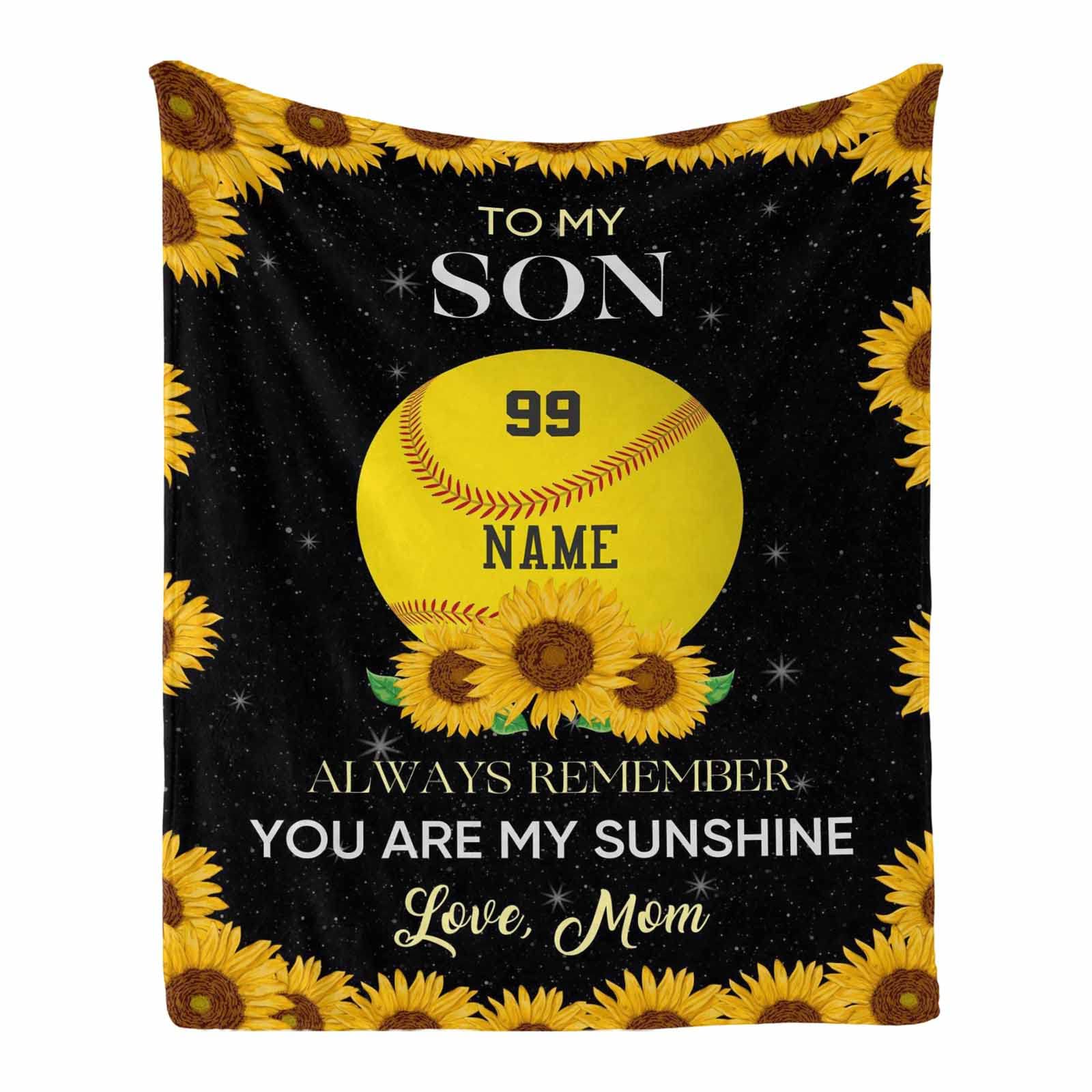 Custom Softball Blanket with Name & Number - Personalized Sunflower Softball Throw for Girls, Daughter, Granddaughter | Softball Gifts for Bedroom, Shower, Birthday & Sports Fans