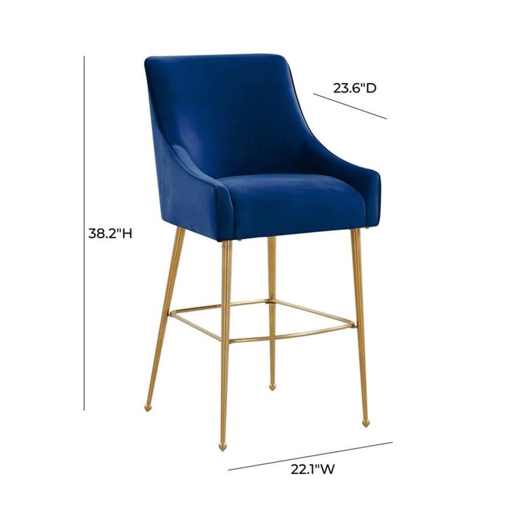 TOV Furniture Beatrix Navy Blue Velvet Counter Stool with Gold Metal Legs - 24