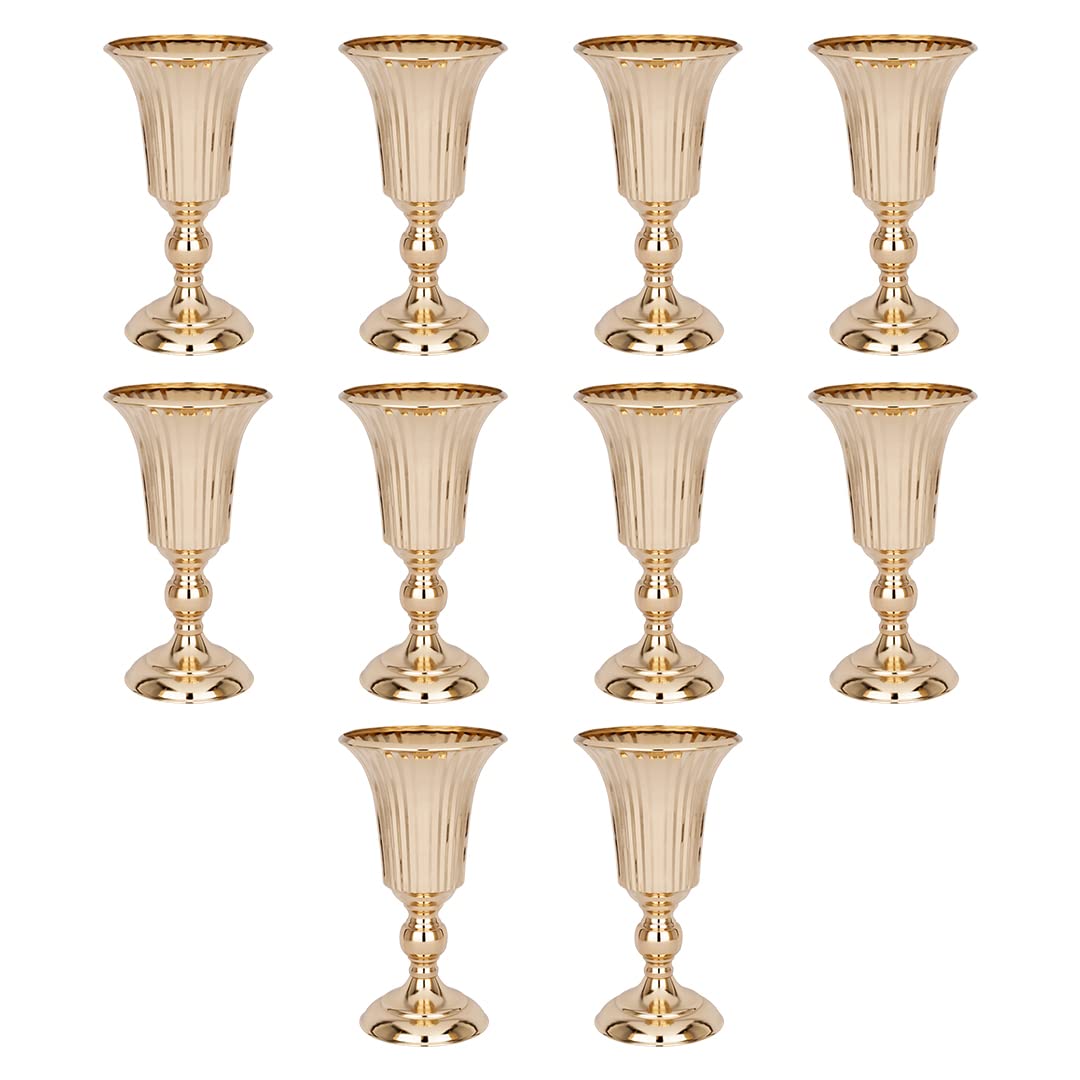 Koyal Wholesale Ribbed Metal Trumpet Vases - Elegant Copper Flower Vases Set of 10 for Wedding Centerpieces, Home Decor & Table Arrangements