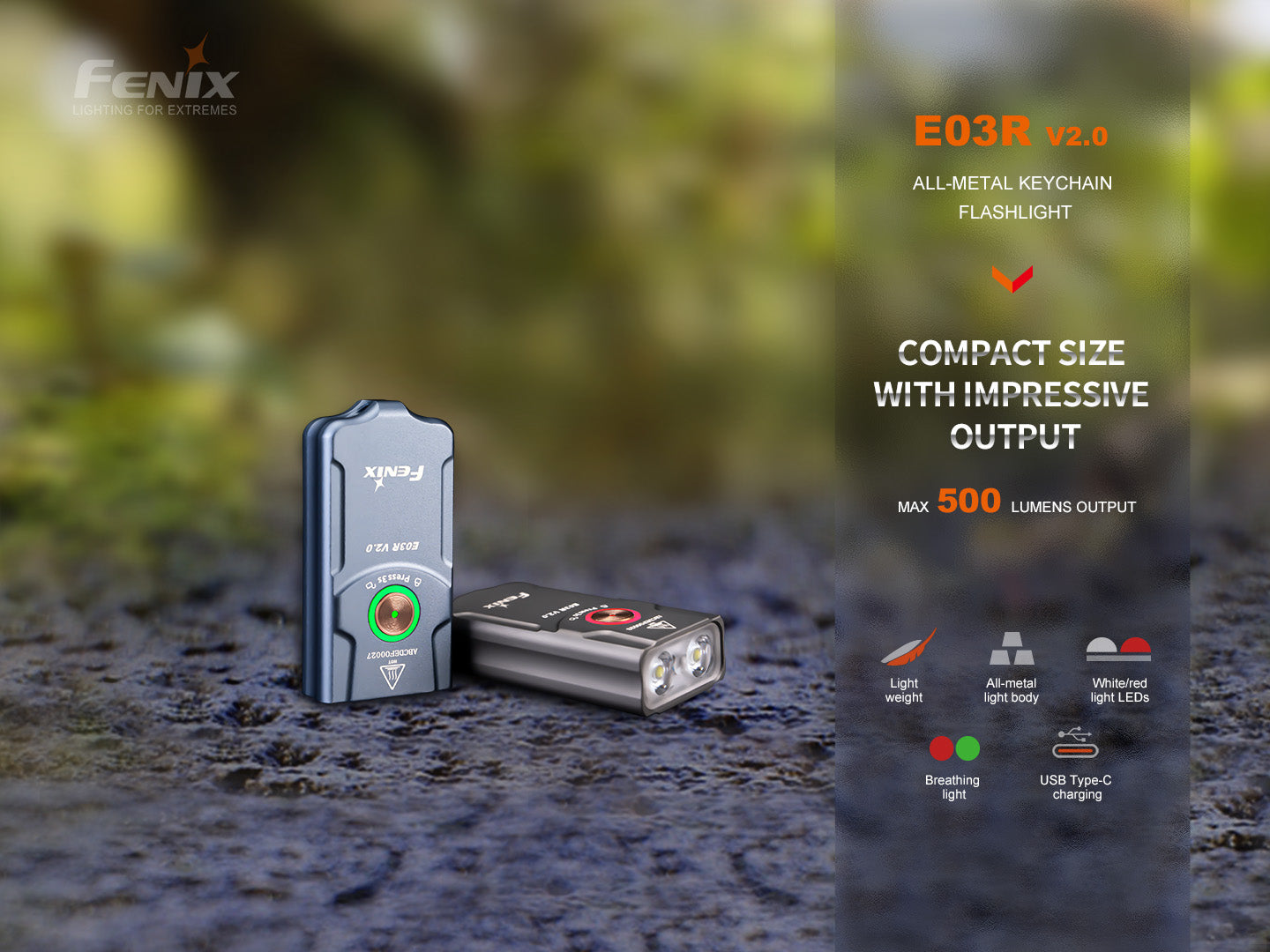 Fenix E03R V2 Ultra-Bright 300 Lumen Rechargeable Keychain Flashlight - Perfect for Camping, Hiking, and Emergency Use