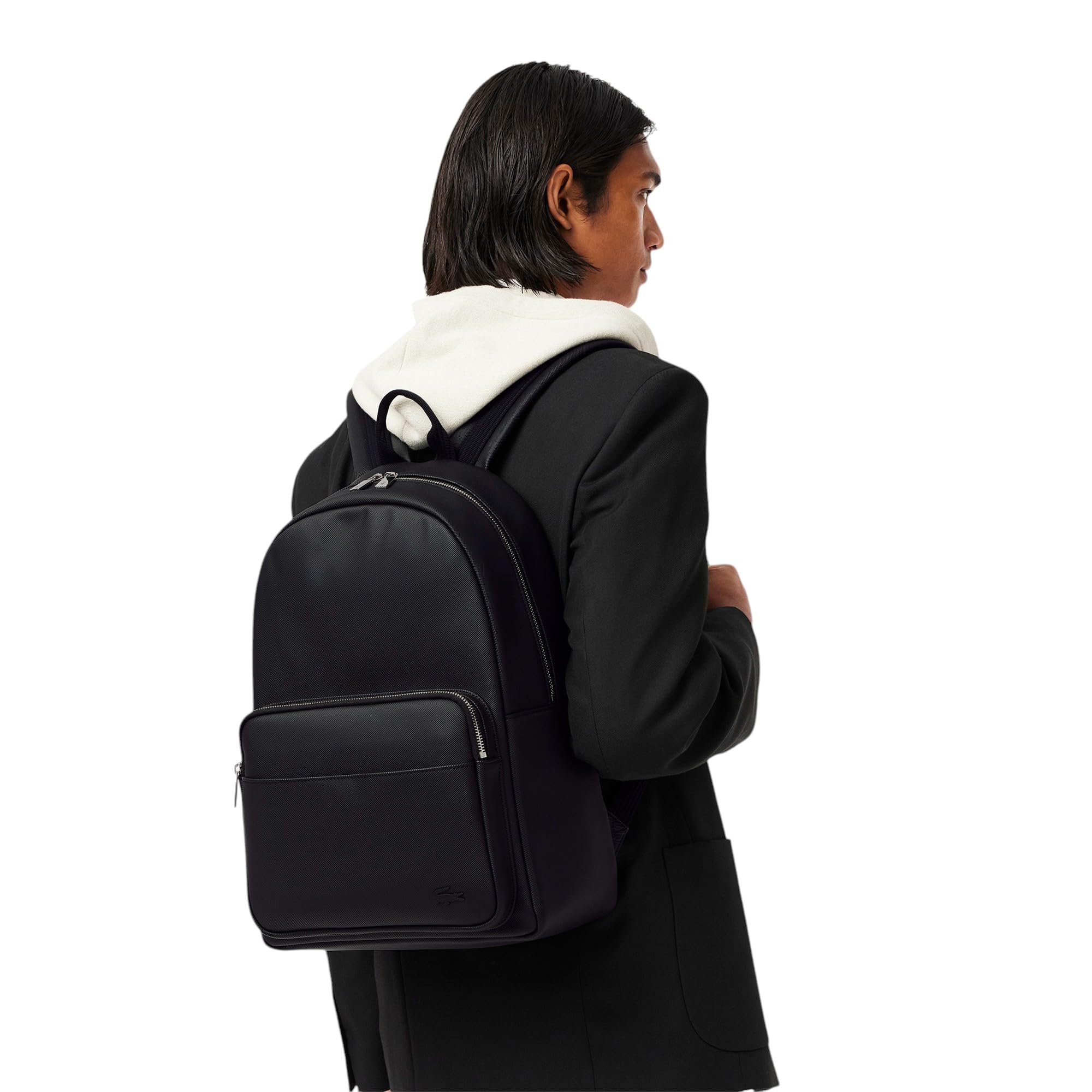 Lacoste Men's Classic Laptop Pocket Backpack - Stylish Black One Size Backpack for Work, School & Travel | Water-Resistant & Durable Design