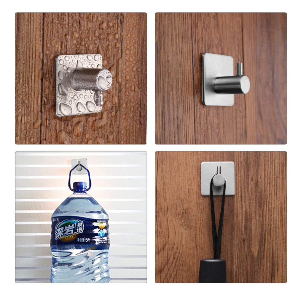 Stainless Steel No Drill Self-Adhesive Hooks - Heavy Duty Wall Hangers for Kitchen, Bathroom, Hallway - Perfect for Coats, Towels, Hats & Robes (4 Pack) - Ideal for Home Organization & Space Saving Storage Solutions