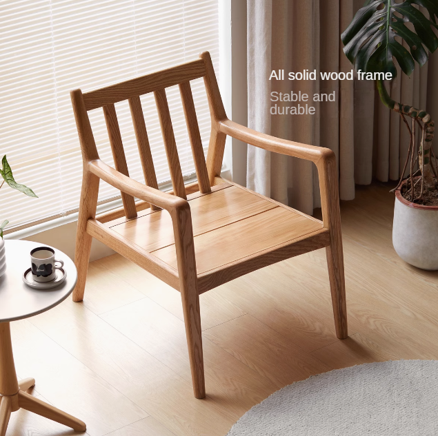 Modern Oak Solid Wood Cross-Legged Chair with Backrest - Perfect for Living Room, Dining Room, and Home Office Seating