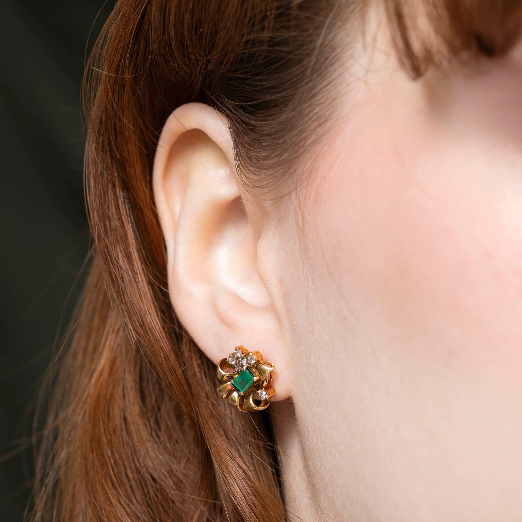 Emerald and Diamond Stud Earrings 0.40ctw - 0.22ctw Elegant Abstract Design for Women | Perfect for Weddings, Parties & Special Occasions