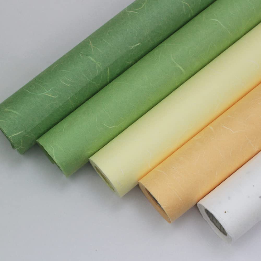Premium Korean Traditional Mulberry Hanji Paper Roll - Natural Fiber Texture, Light Green (10.4
