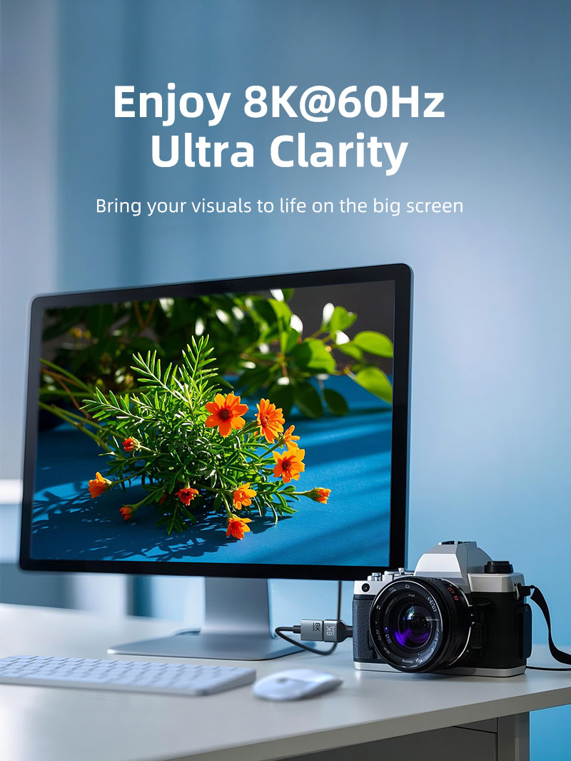 8K@60Hz Bidirectional Micro HDMI to HDMI Adapter - 4K Ultra HD, HDR, 3D Support for Cameras, Laptops, TVs & Gaming Consoles - Perfect for Home Theater, Streaming & Professional Presentations