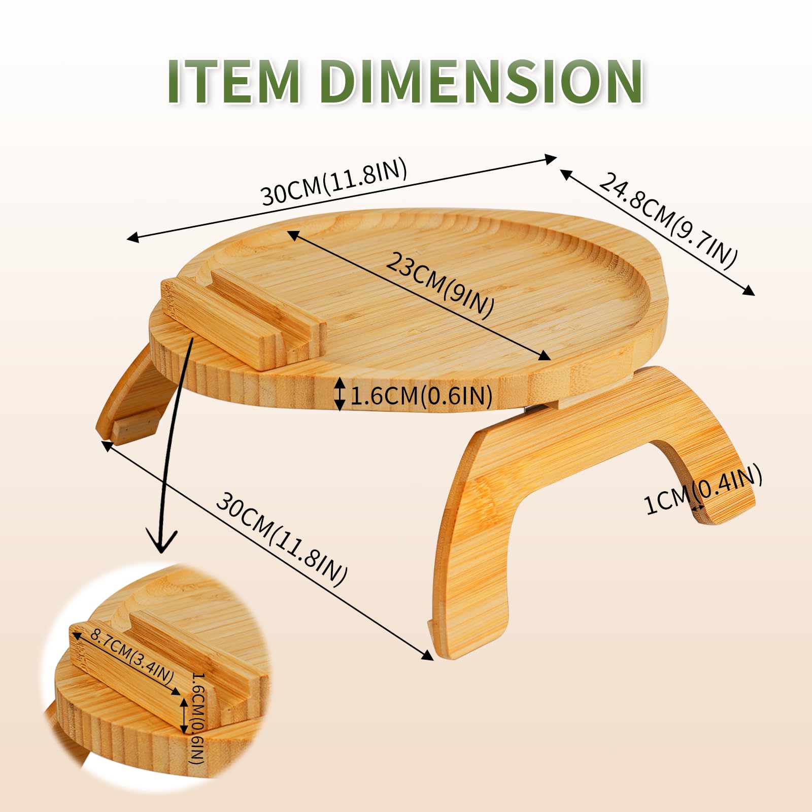 360° Rotating Clip-On Bamboo Sofa Arm Tray with Anti-Slip Design & Cup Holder - Foldable Couch Armrest Table for Laptop, Snacks, Drinks | Perfect for Living Room, Bedroom, Office & Home Theater Use