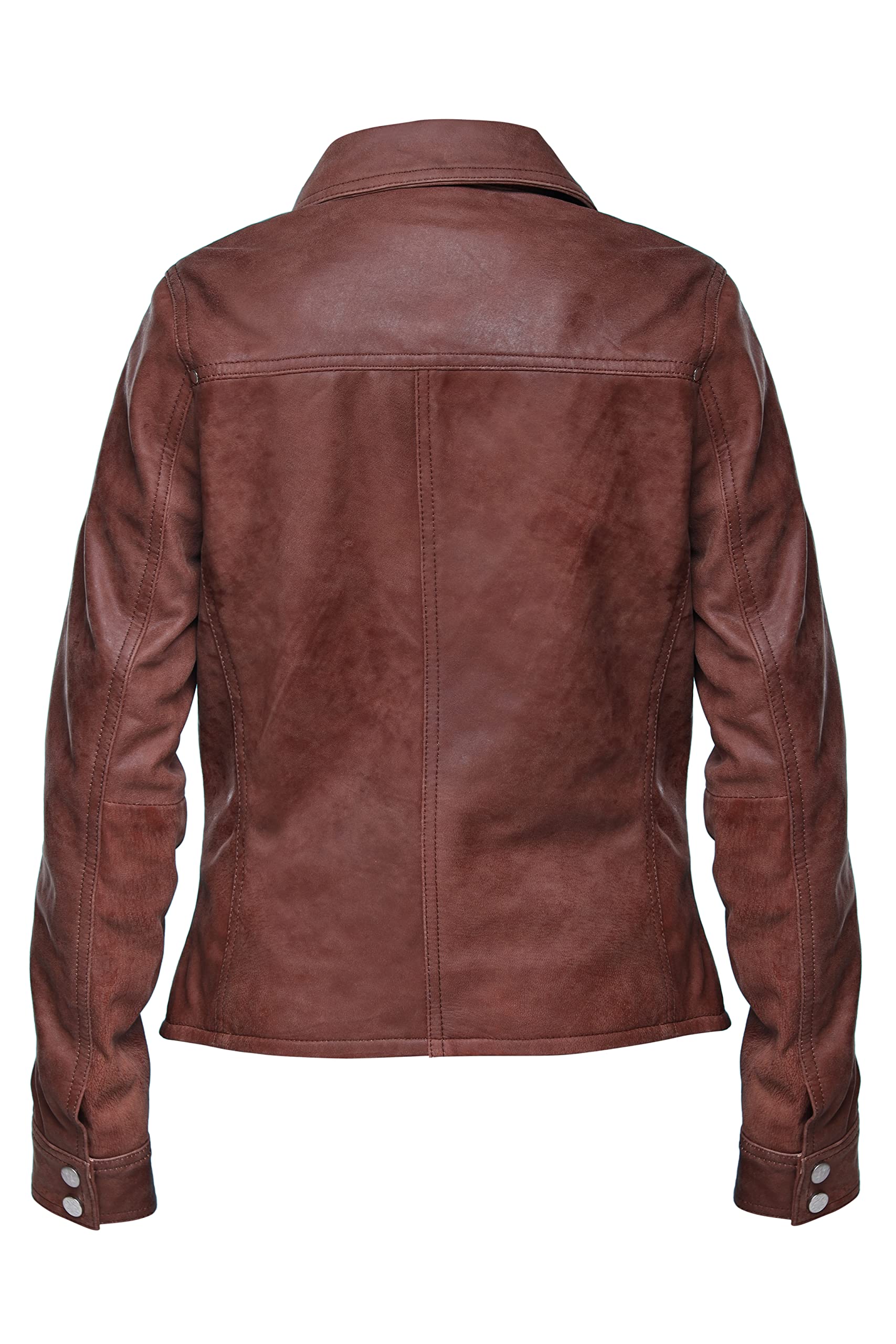 Jild Women's Button Front Lambskin Leather Jacket Shacket - Casual Long Sleeve Shirt Jacket with Bust Pocket | Perfect for Fall Layering, Date Nights & Office Wear