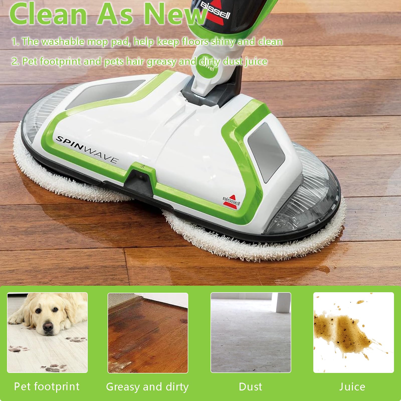 Bissell Spinwave Replacement Mop Pads - 6 Pack (4 Scrub + 2 Heavy Duty) Compatible with Bissell 2039, 2124, 20395, 20399, 2307, 23157, 2315A, 2039Q, 2039T, 2039W - Perfect for Deep Cleaning Hard Floors, Tile & Laminate Surfaces