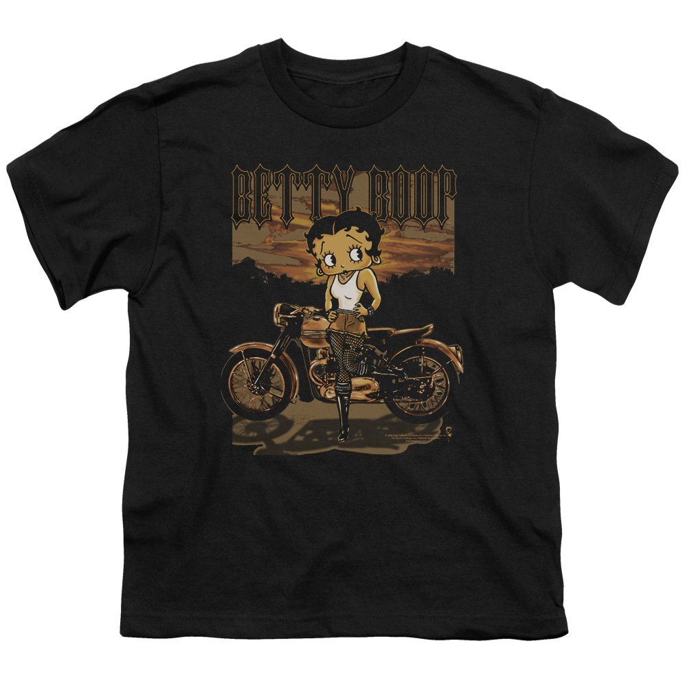 Betty Boop Rebel Rider Graphic T-Shirt for Kids - Unisex Youth Tee for Boys & Girls - Casual Wear for School, Playdates & Family Outings