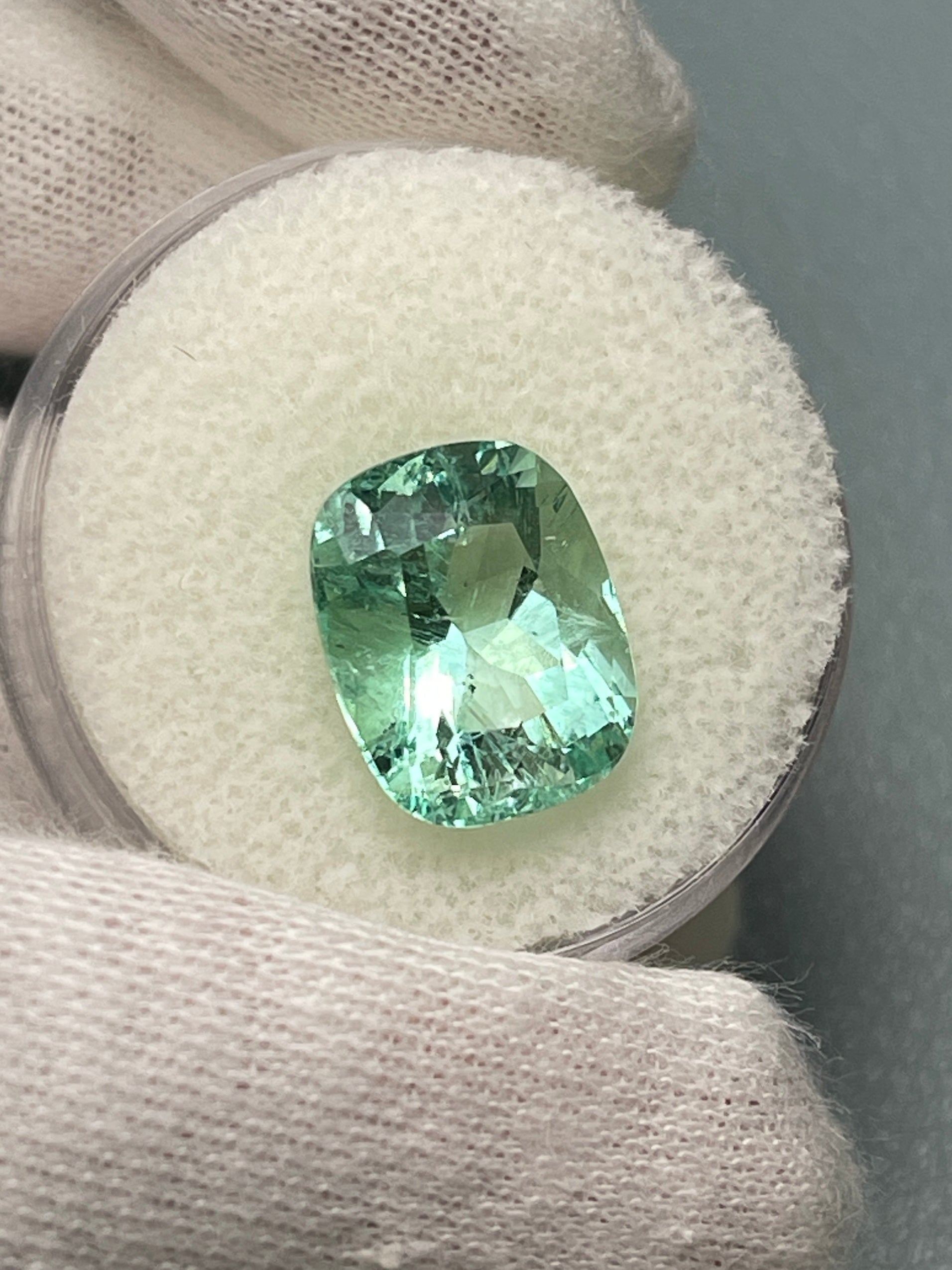 5.96 Carat 13x10mm Natural Colombian Emerald - Seafoam Green with Freckles, Elongated Cushion Cut Loose Gemstone for Jewelry Making, Engagement Rings & Custom Designs